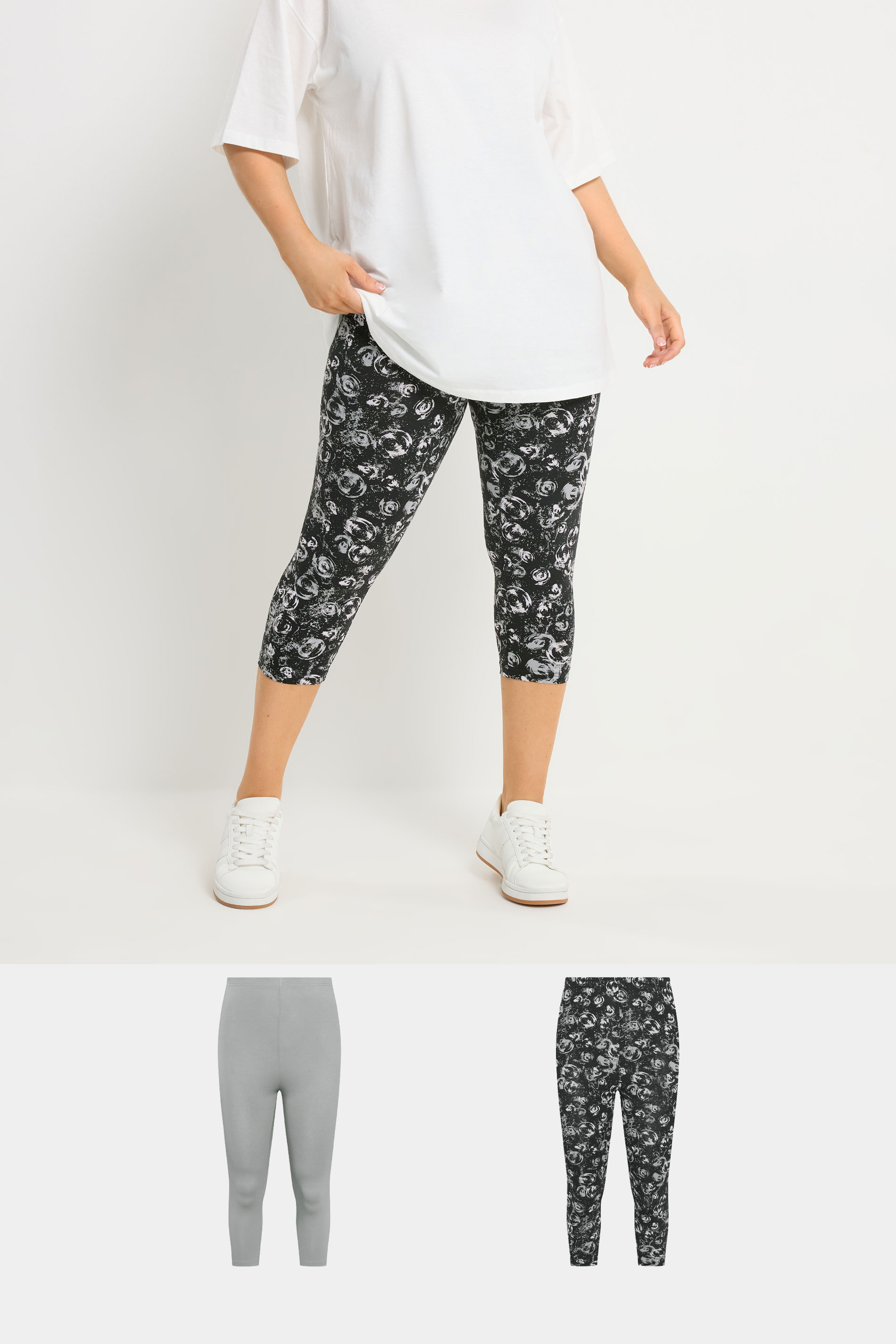 YOURSET 2 PACK Plus Size Grey Swirl Cropped Leggings | Yours Clothing 1