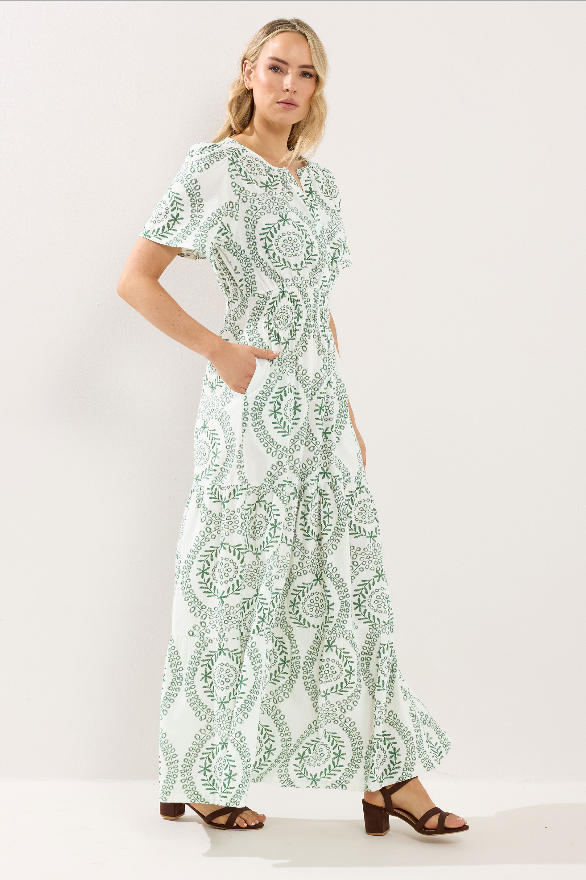 LTS Tall Women's Green & White Leaf Print Linen Maxi Dress | Long Tall Sally 1