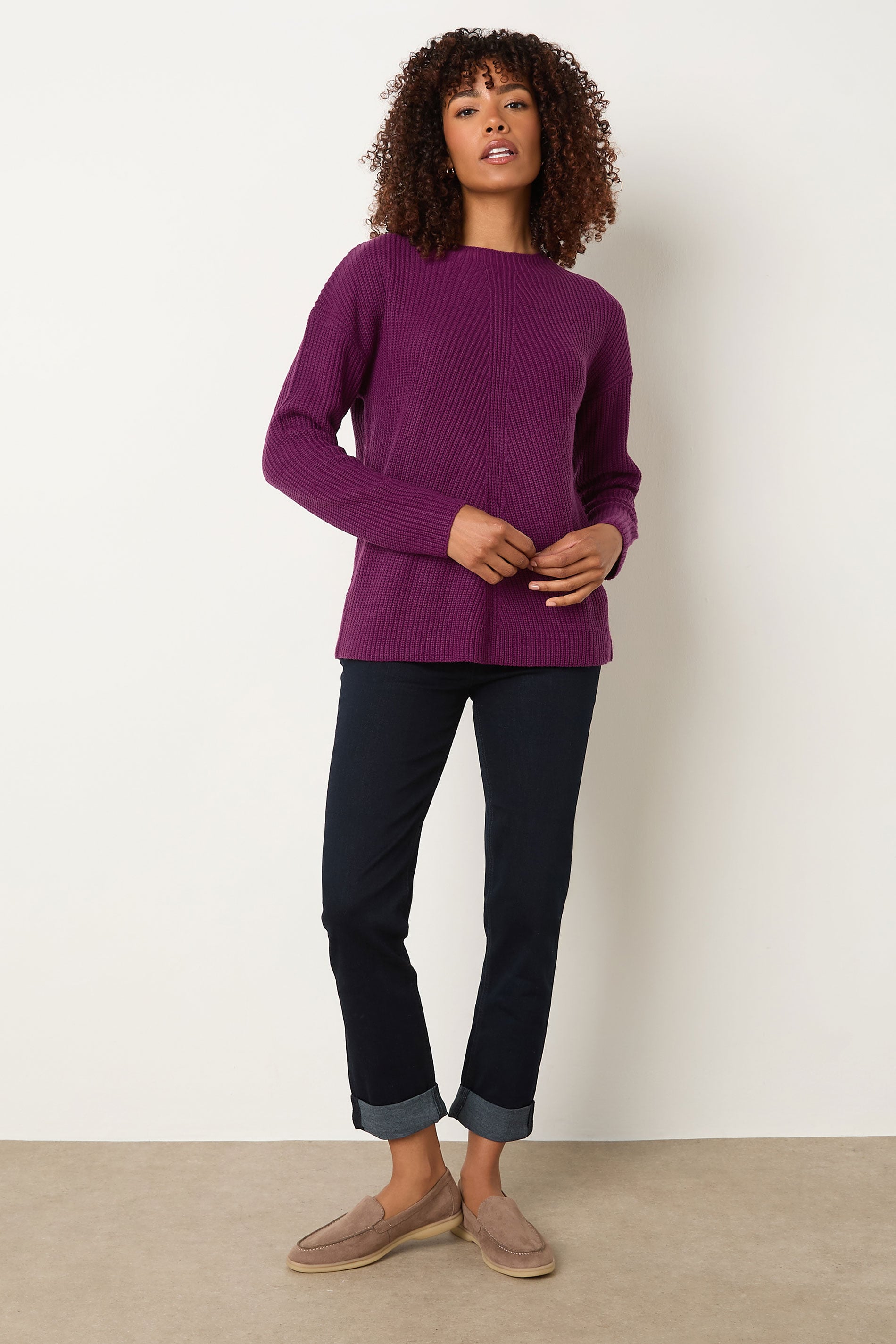 M&Co Berry Purple Funnel Neck Knitted Jumper | M&Co 1
