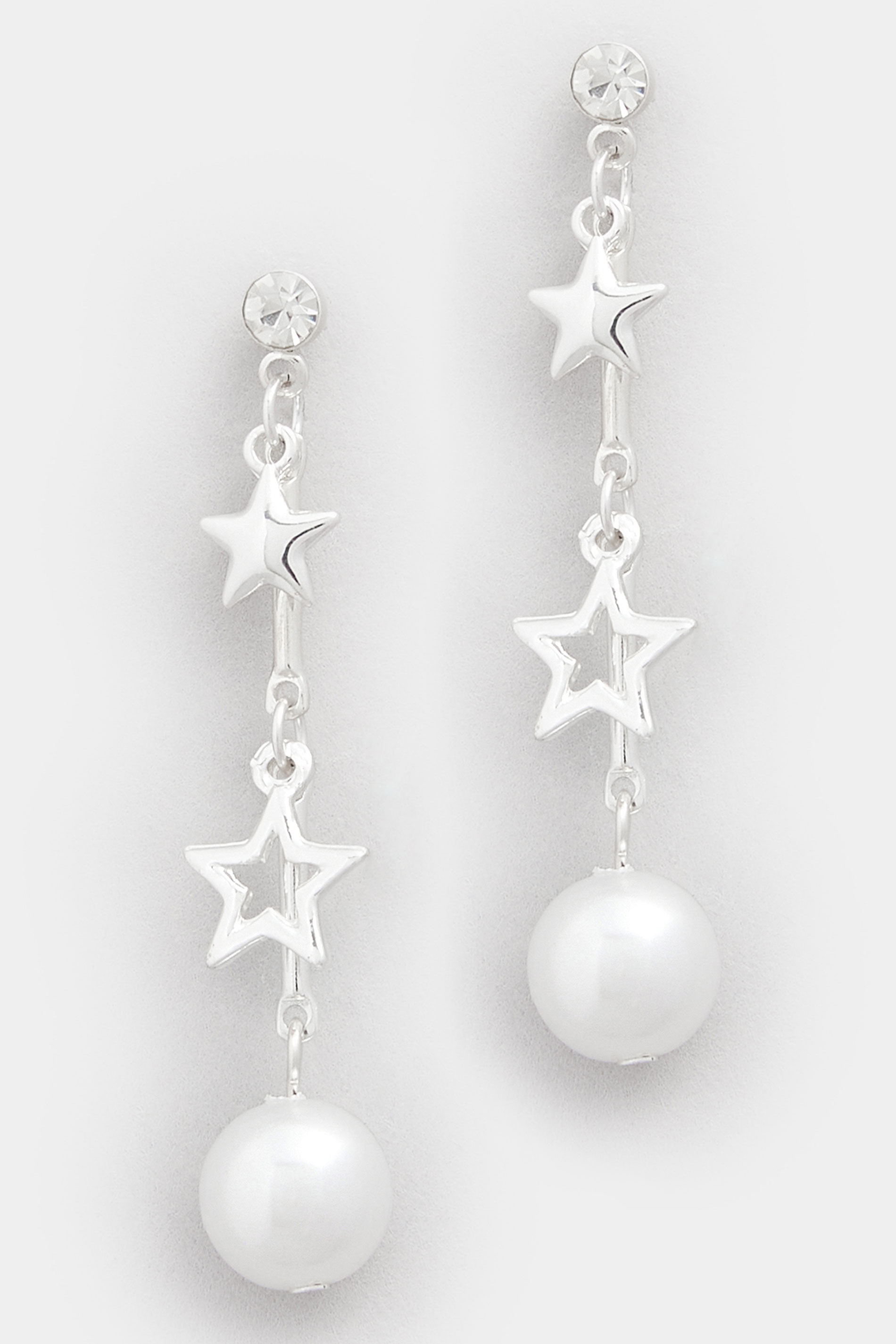 Silver Tone Star Pearl Drop Earrings | Yours Clothing 3