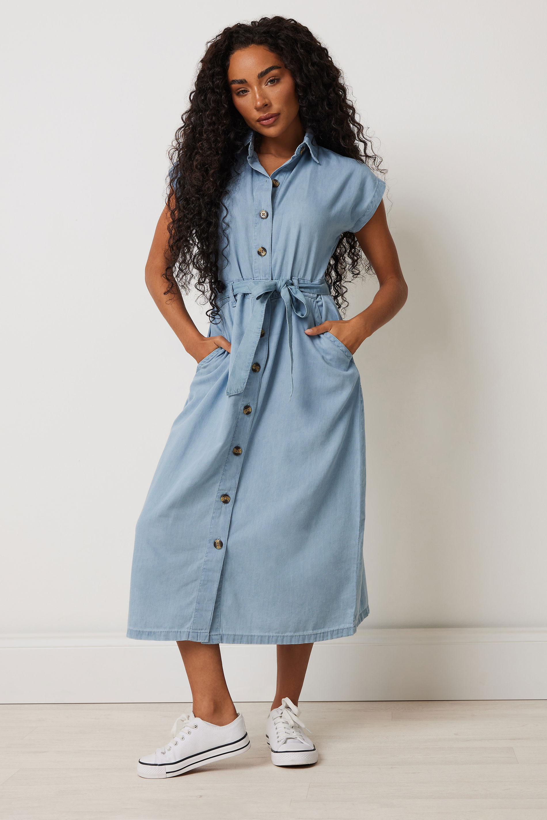 M&Co Petite Light Blue Denim Shirt Dress | M&Co 1