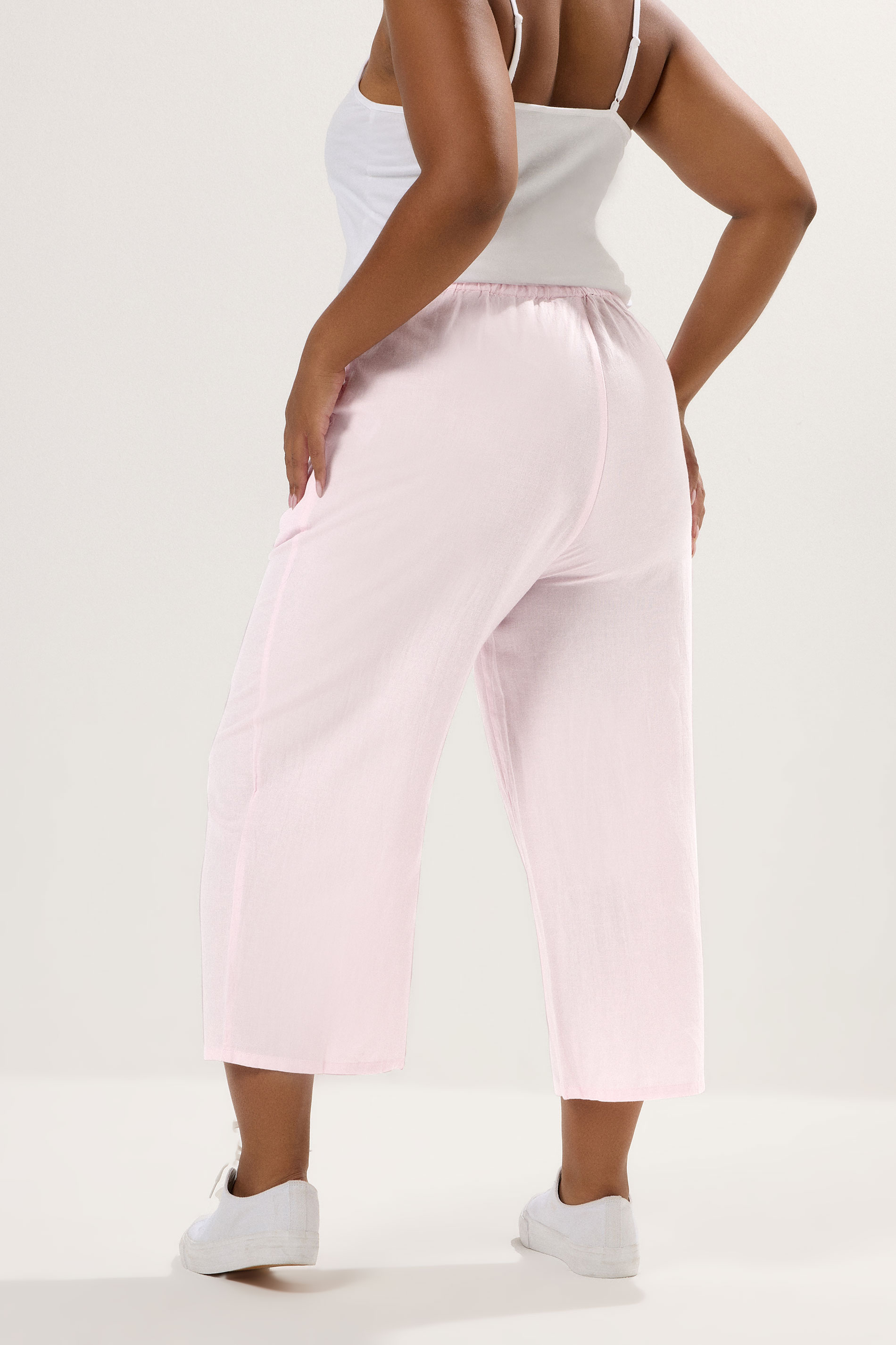 YOURS Plus Size Light Pink Wide Leg Linen Culottes | Yours Clothing 2