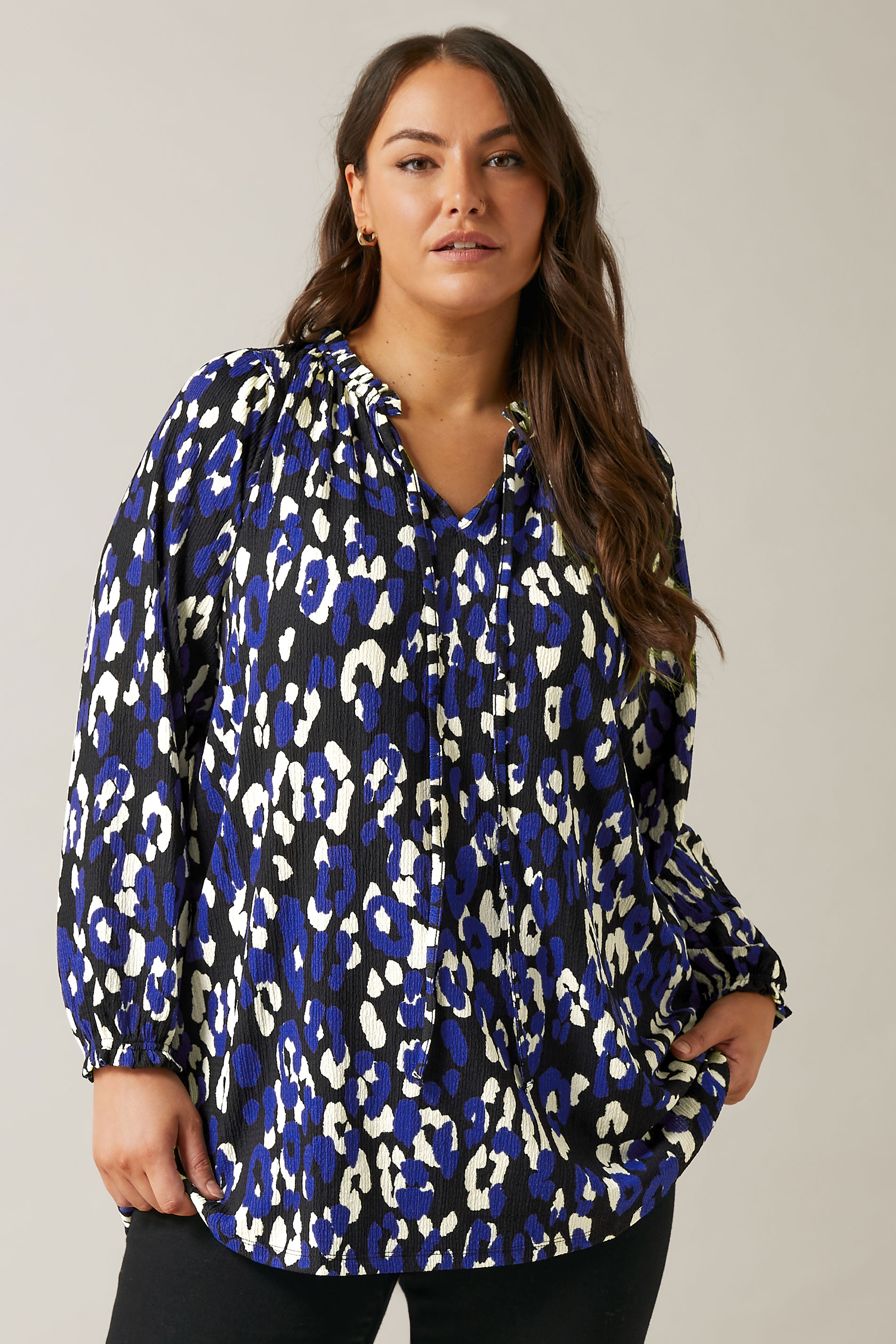EVANS Plus Size Blue Animal Print Jersey Crepe Blouse | Evans 1