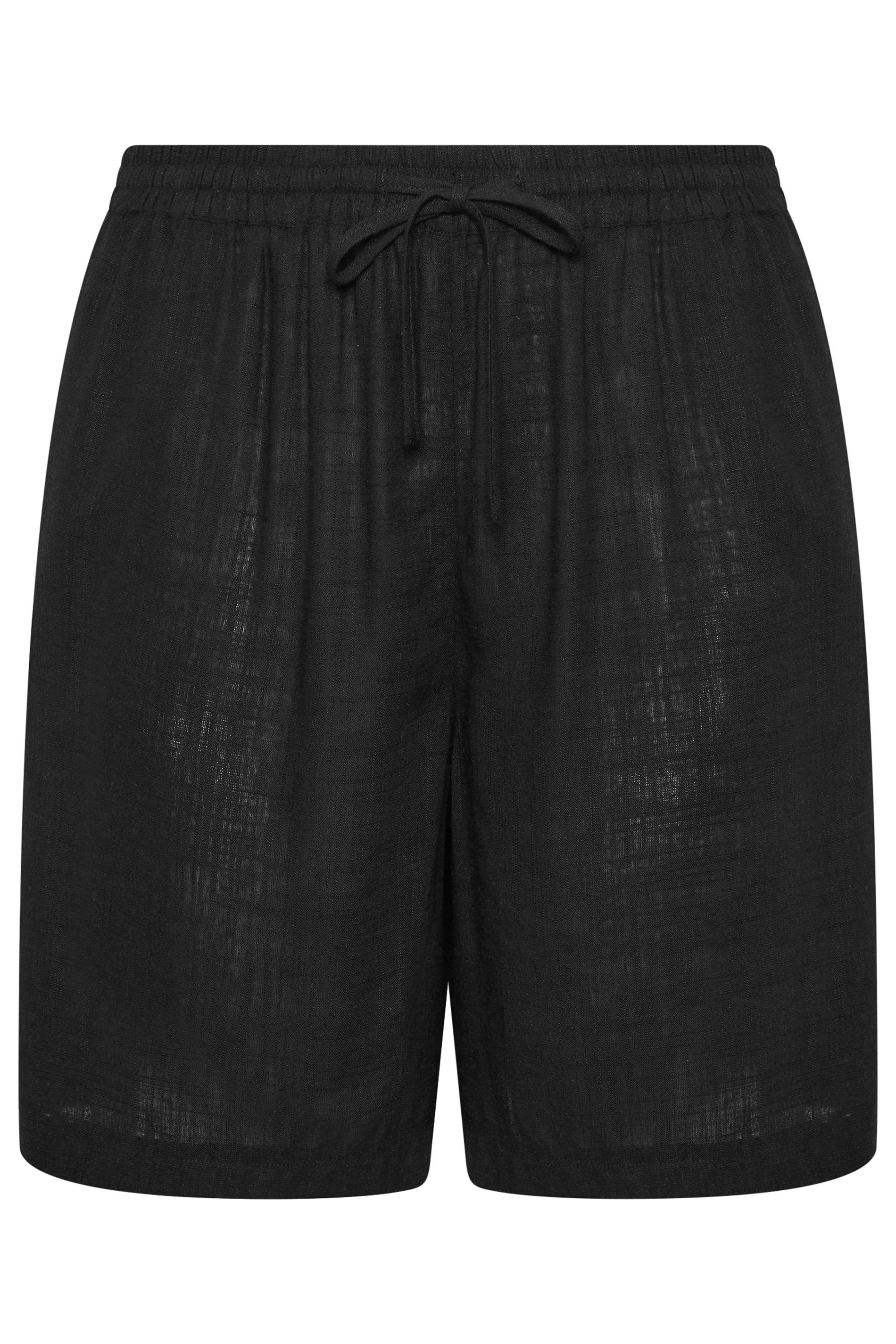 YOURS Plus Size Black Drawstring Linen Shorts | Yours Clothing 5