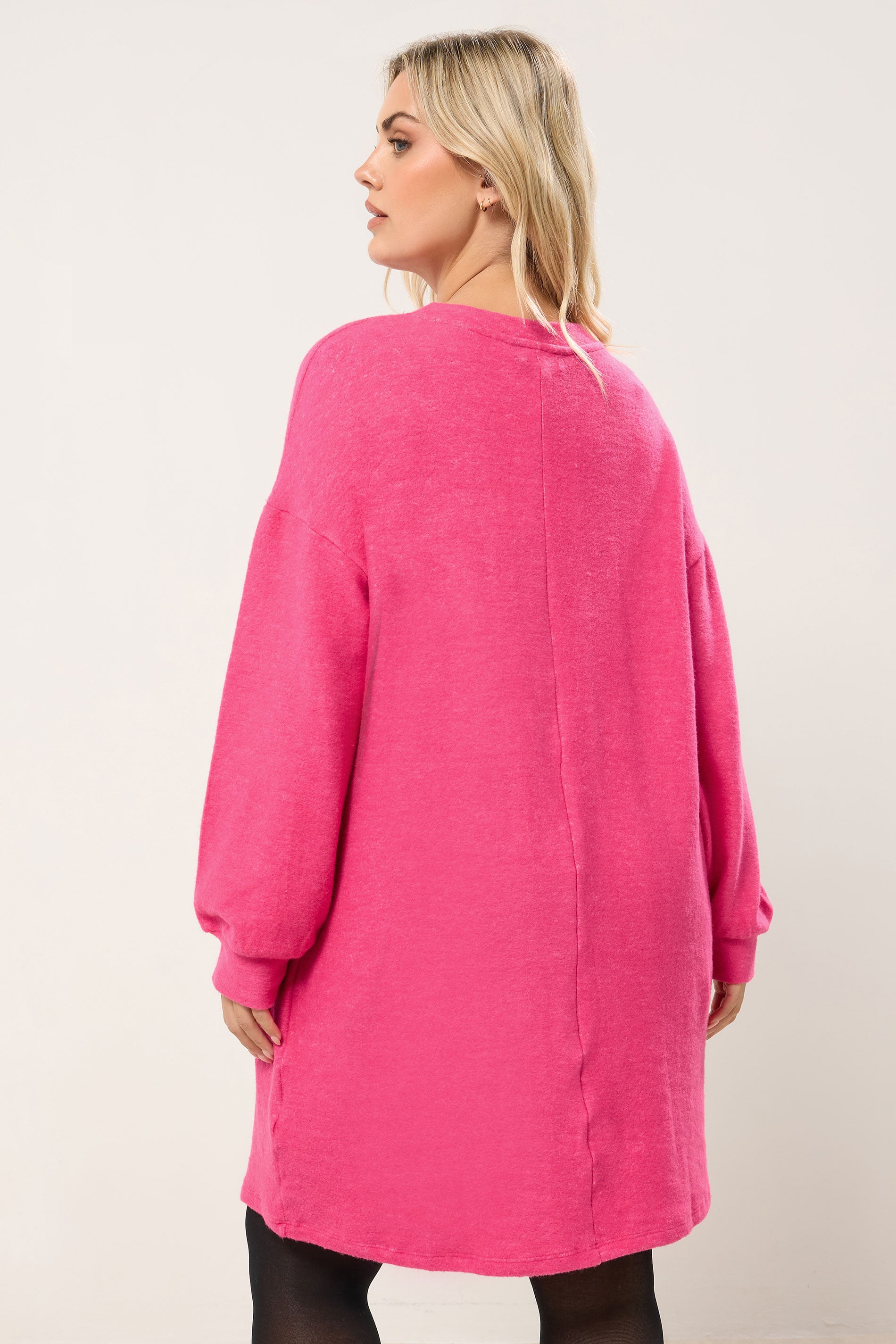 YOURS Plus Size Hot Pink Soft Touch Jumper Dress | Yours Clothing 2