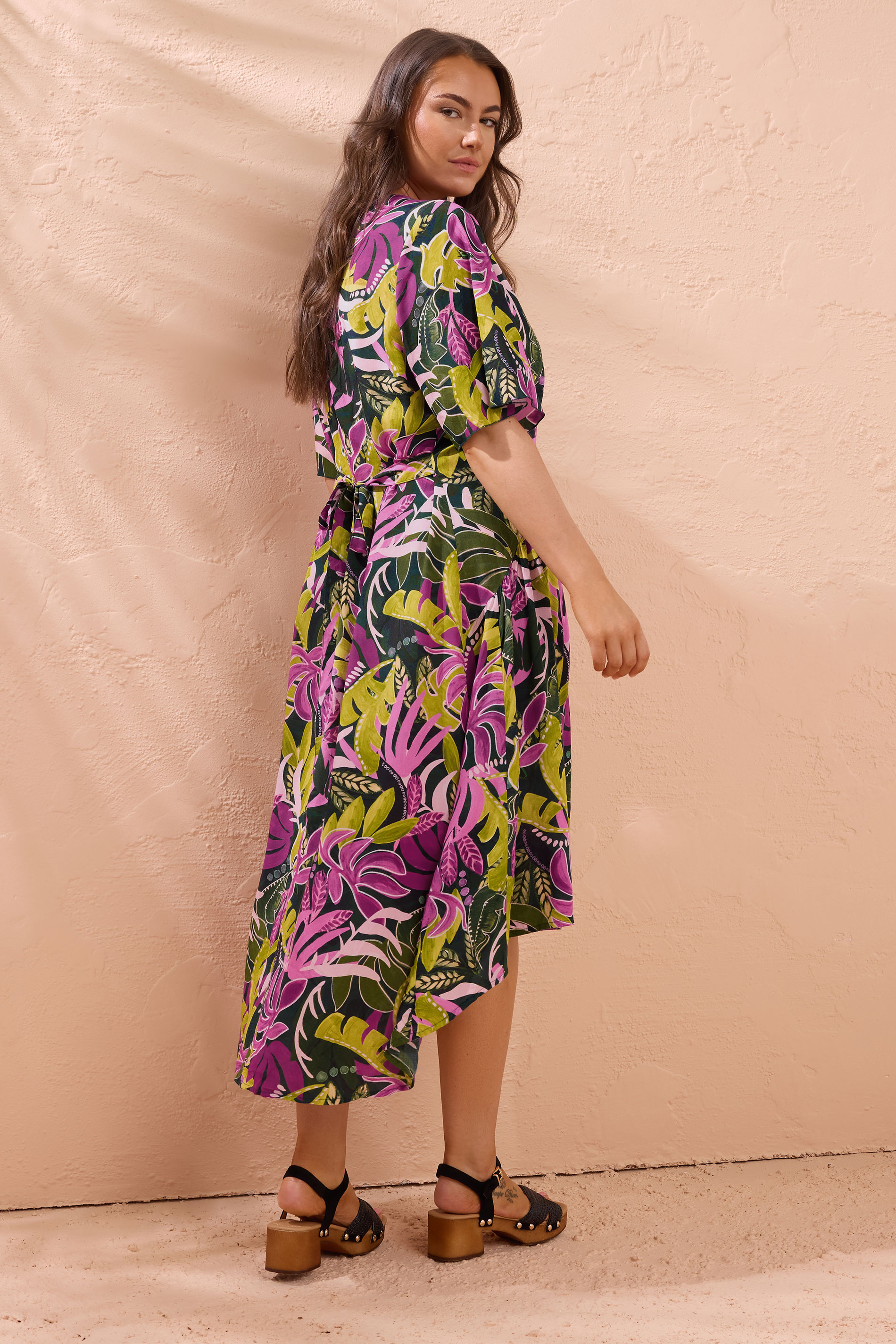 EVANS Plus Size Green Tropical Print Modal Midaxi Dress | Evans 2