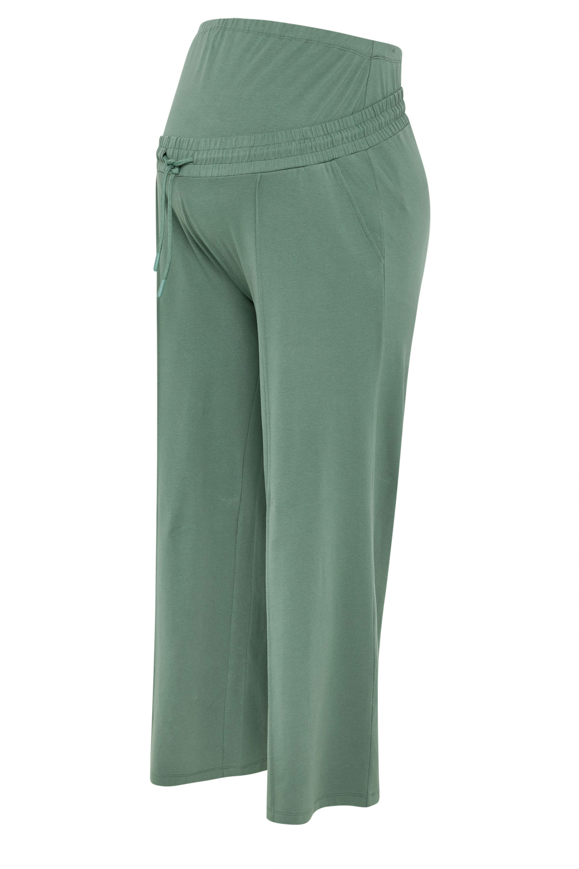 BUMP IT UP MATERNITY Plus Size Green Wide Leg Joggers | Yours Clothing 5