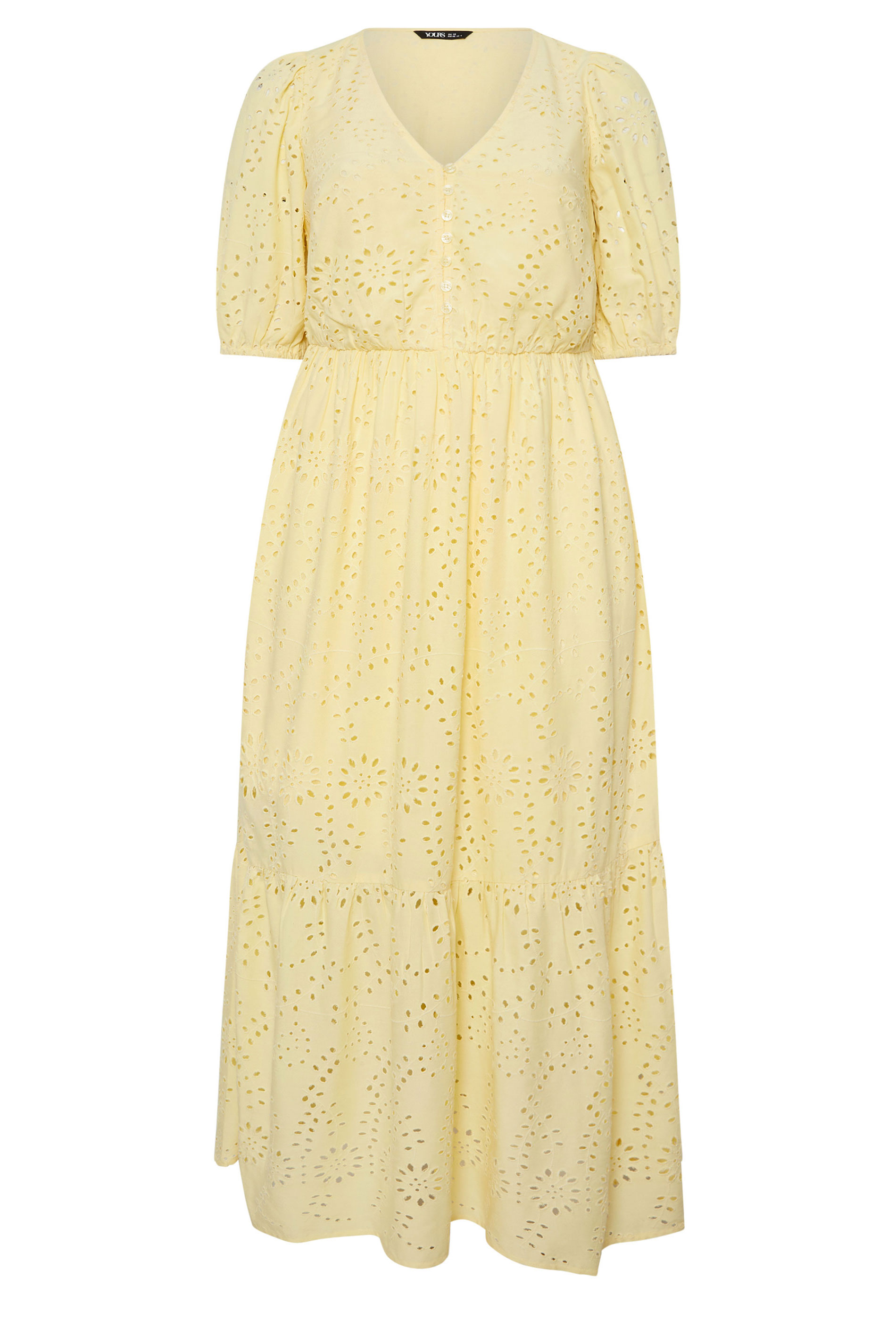 YOURS Plus Size Yellow Broderie Anglaise Tiered Maxi Dress | Yours Clothing 6