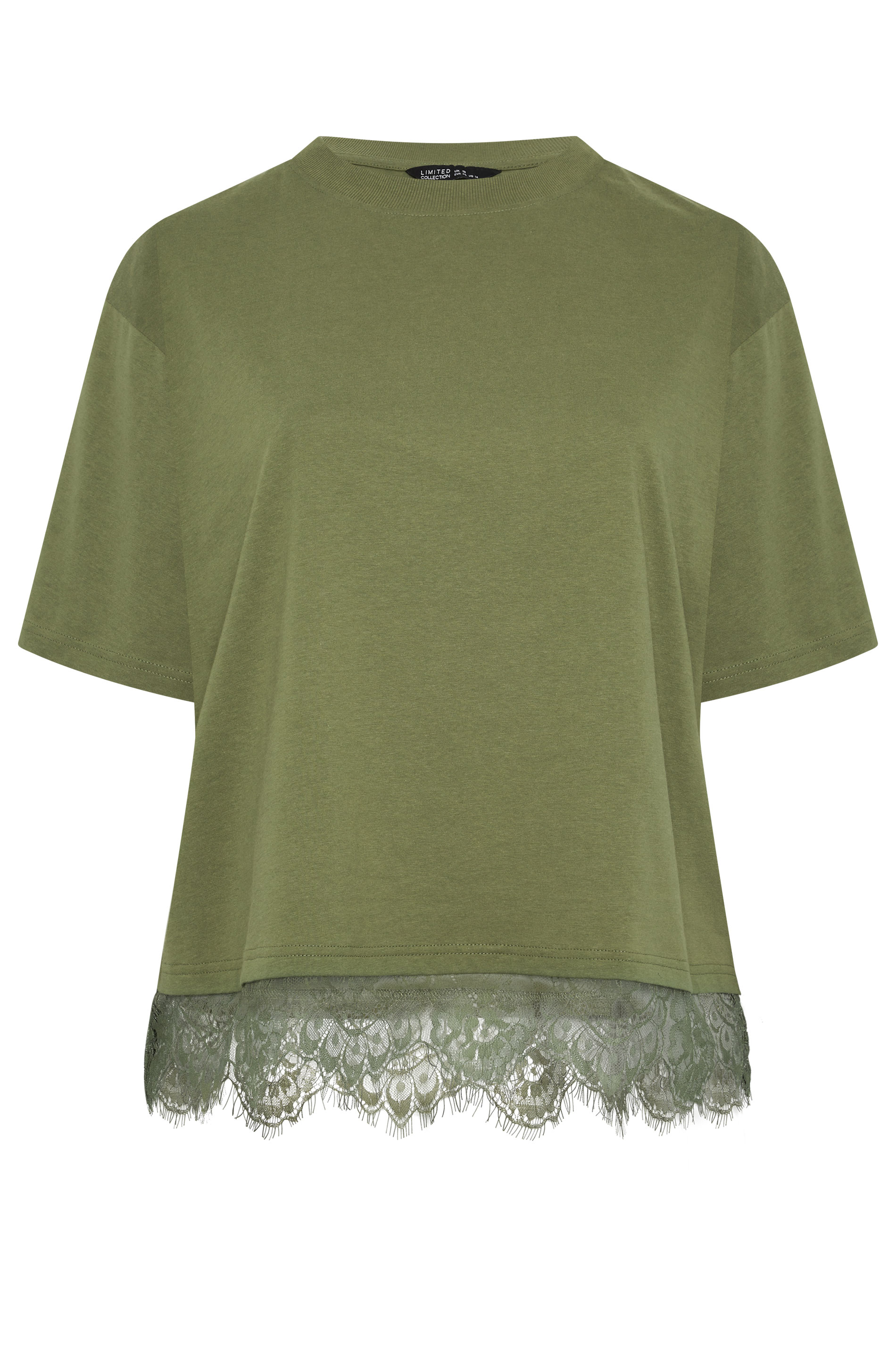LIMITED COLLECTION Plus Size Khaki Green Oversized Lace Hem T-Shirt | Yours Clothing 5