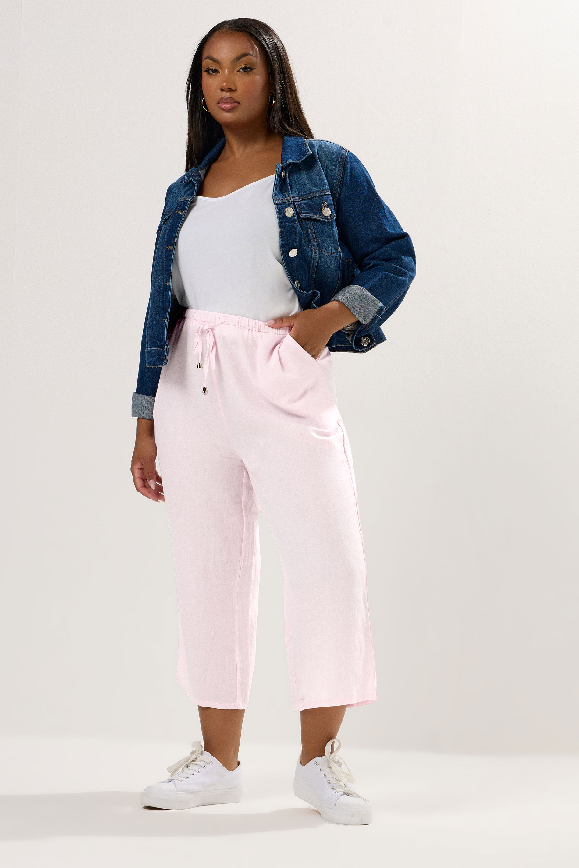 YOURS Plus Size Light Pink Wide Leg Linen Culottes | Yours Clothing 1