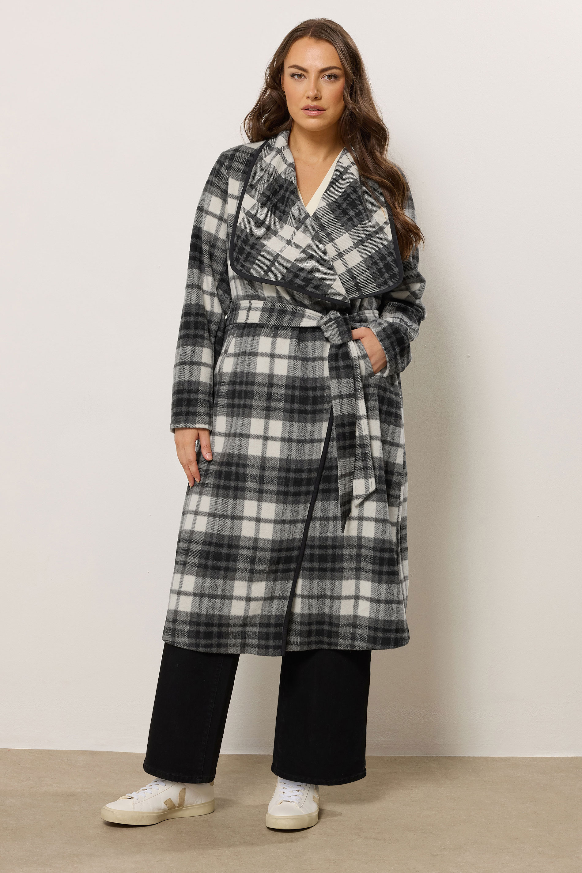 EVANS Plus Size Black & White Check Waterfall Coat | Evans 2