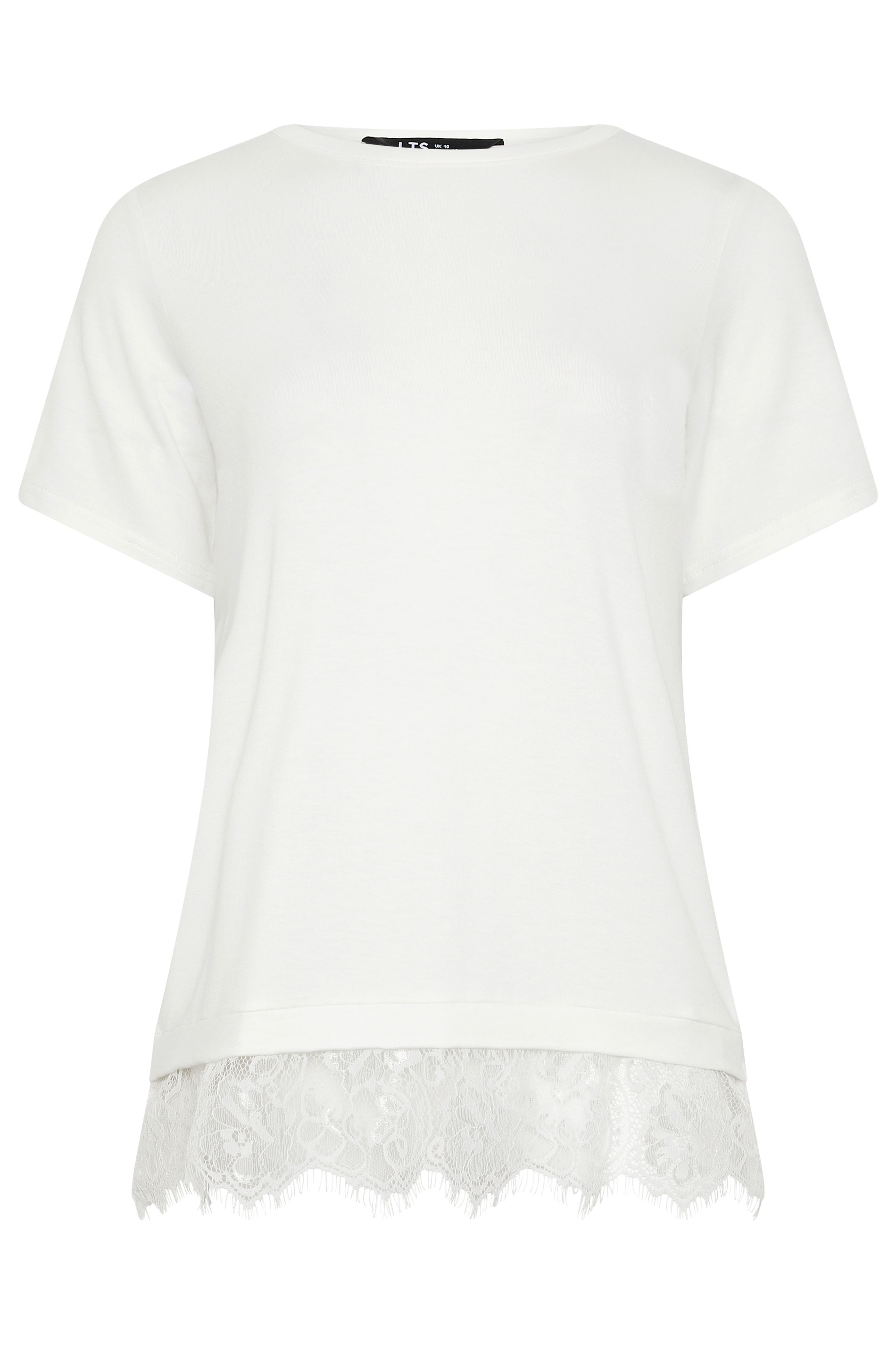 LTS Tall Women's White Lace Hem Detail T-Shirt | Long Tall Sally 6