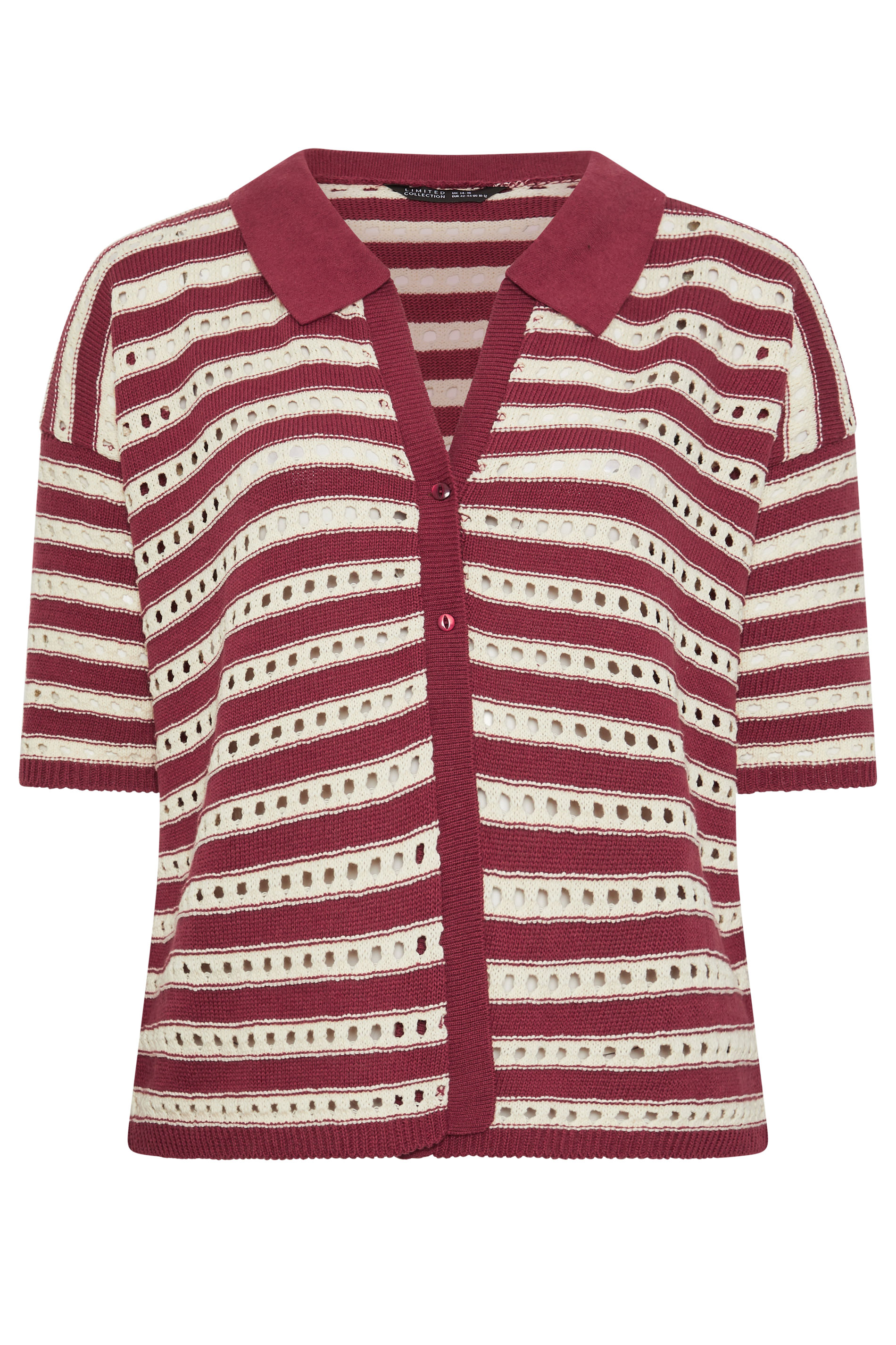 LIMITED COLLECTION Plus Size Burgundy Red Stripe Crochet Shirt | Yours Clothing 5
