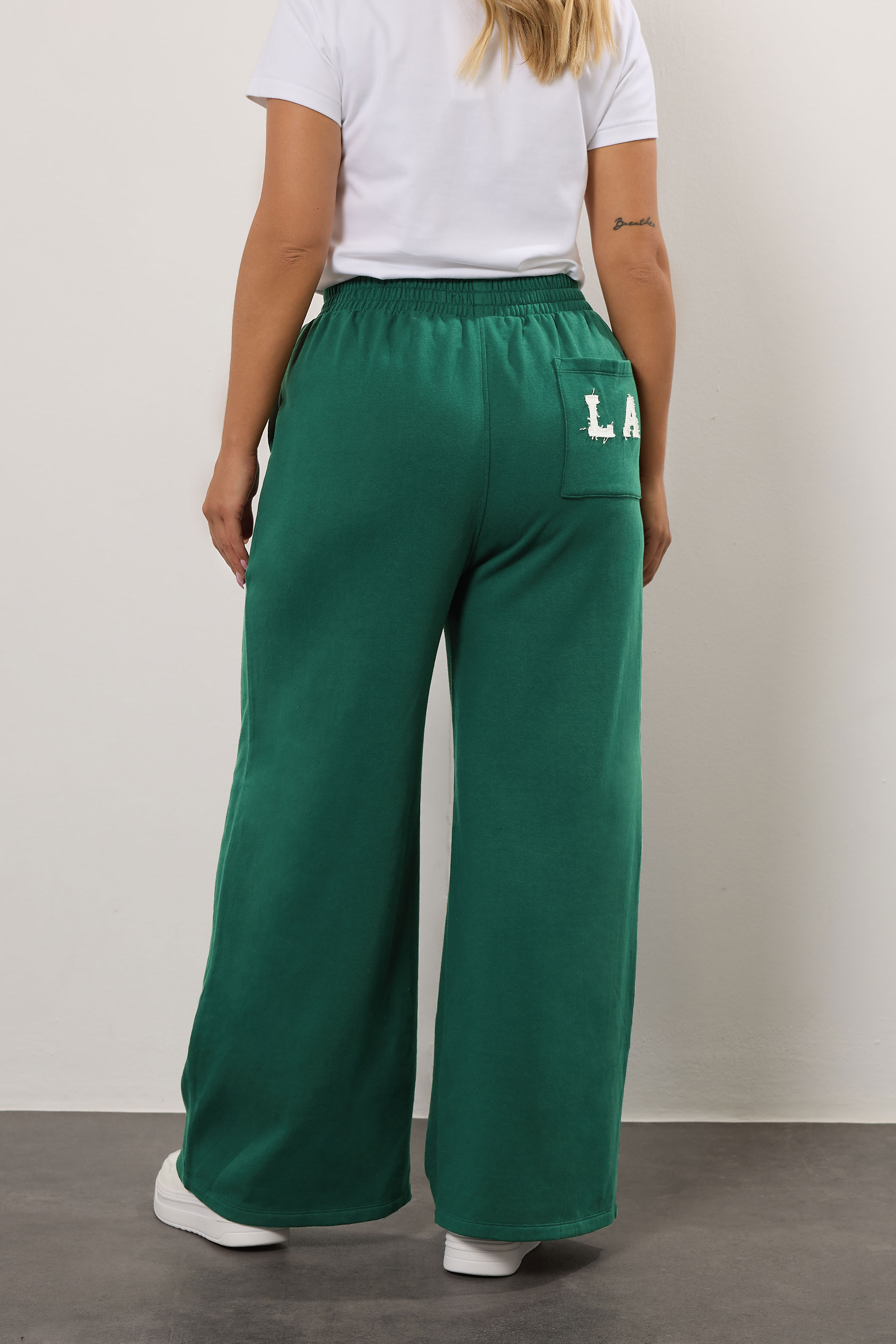 YOURS Plus Size Green 'LA' Wide Leg Joggers | Yours Clothing 2