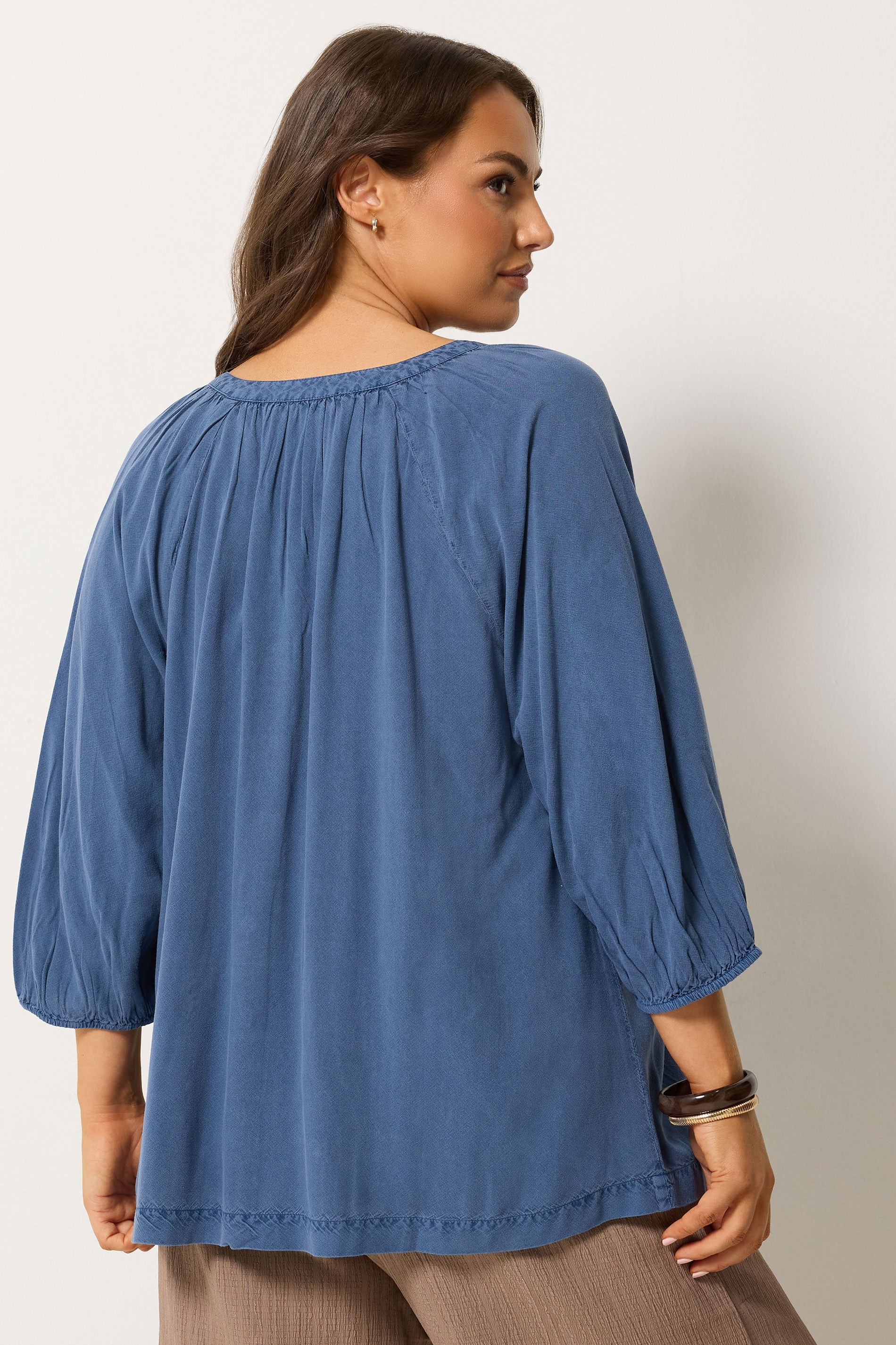 YOURS Plus Size Blue Chambray Blouse | Yours Clothing 2