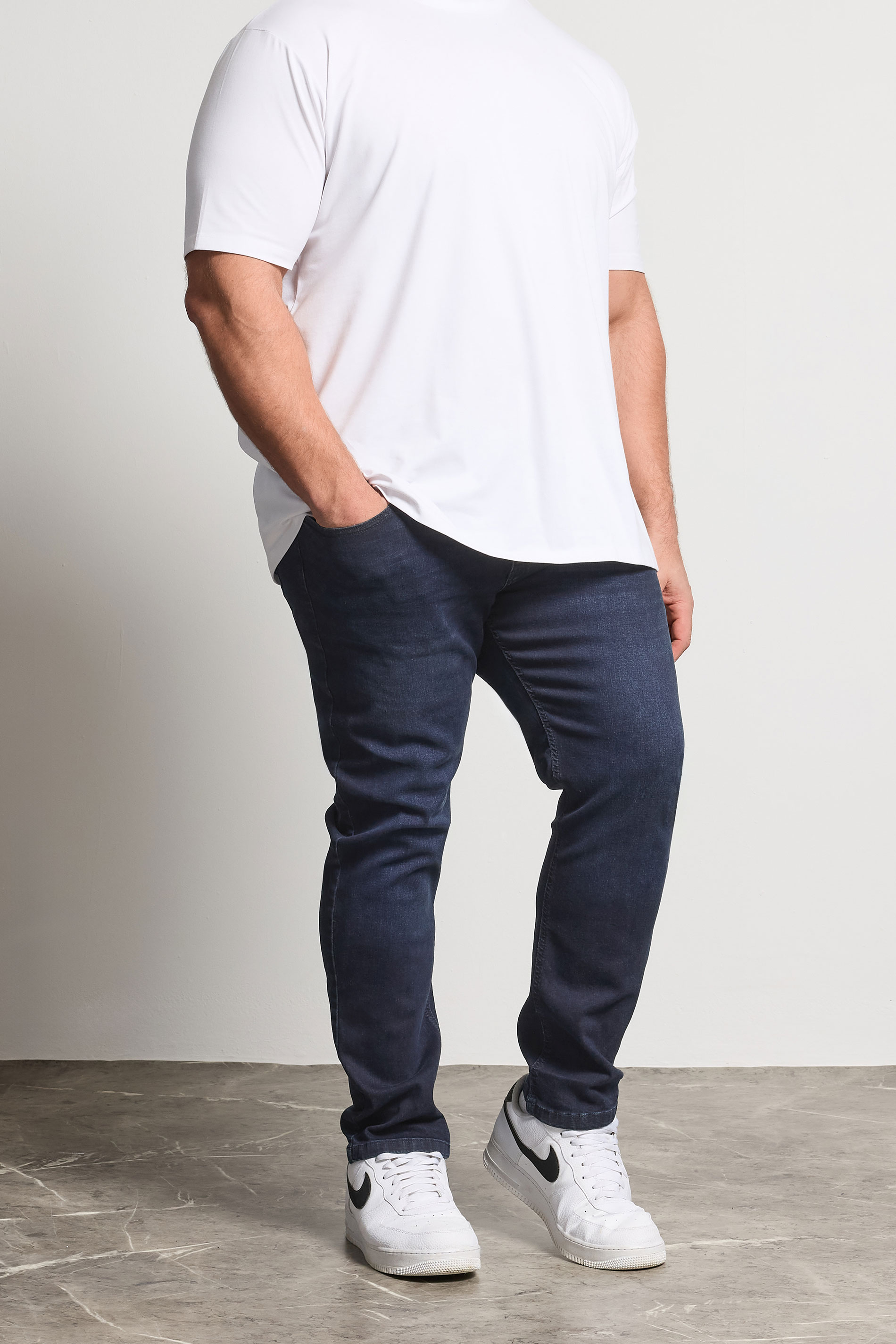 D555 Big & Tall Blue Black Tapered Stretch Jeans | BadRhino 3