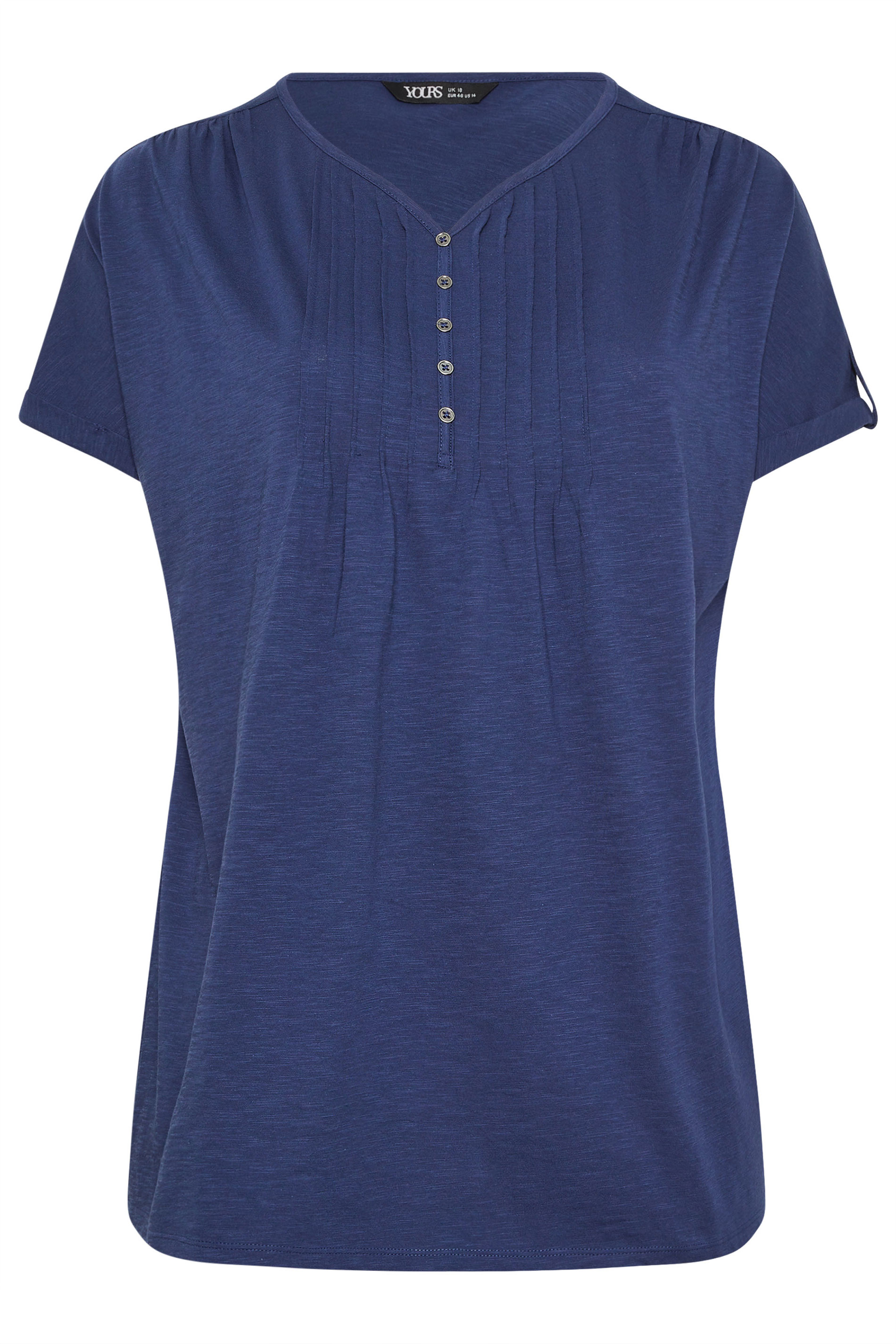 YOURS Plus Size Blue Pintuck Short Sleeve Henley Top | Yours Clothing 5
