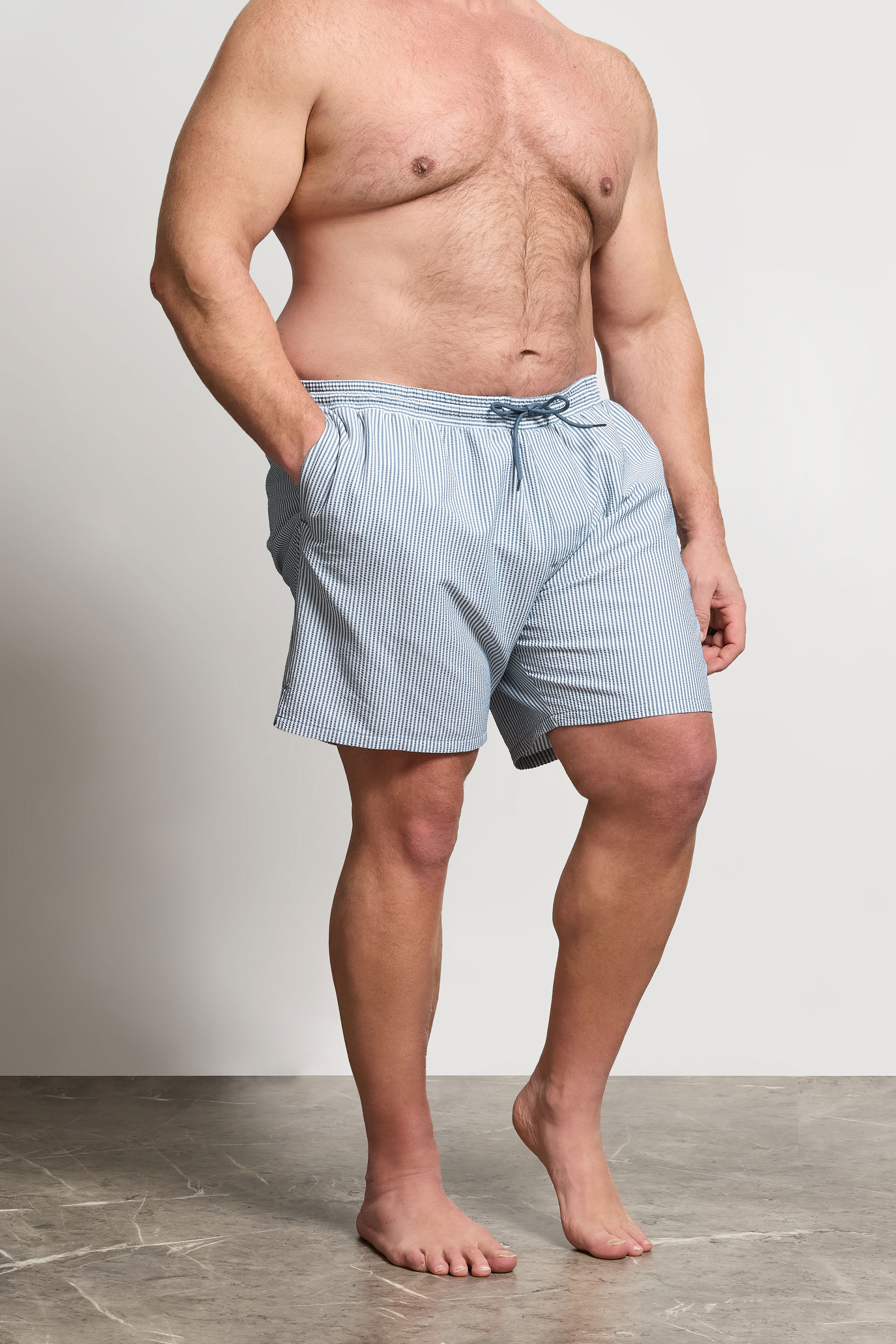 BadRhino Big & Tall Blue Stripe Seersucker Swim Shorts | BadRhino 3