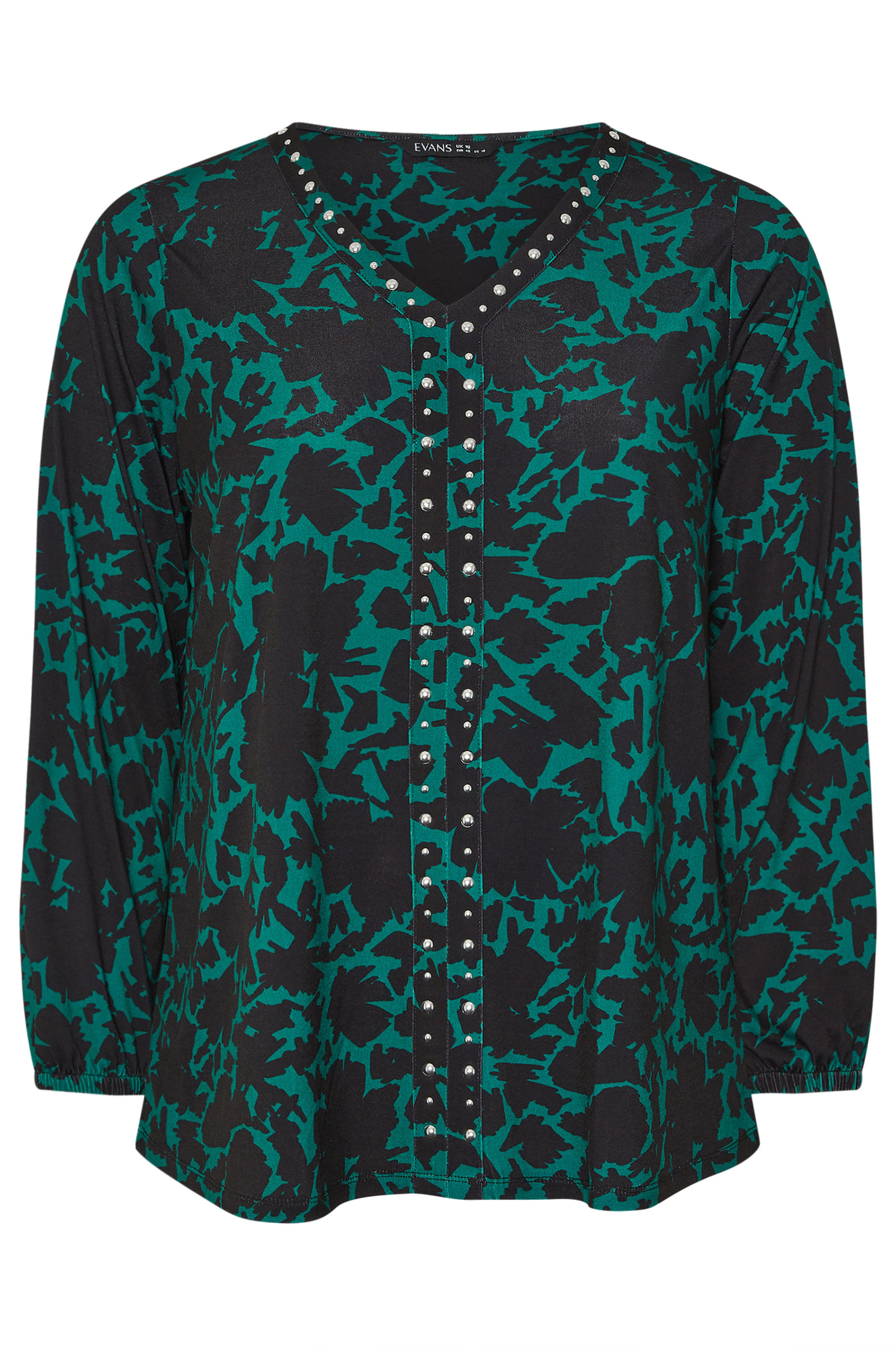 EVANS Plus Size Green Abstract Floral Stud Detail Top | Evans 5