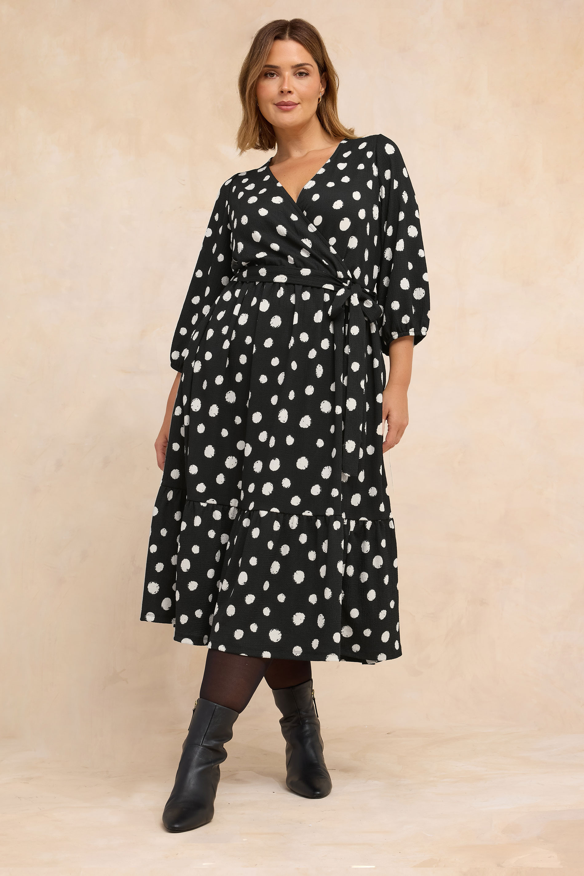 EVANS Plus Size Black Polka Dot Jersey Wrap Dress | Evans 1