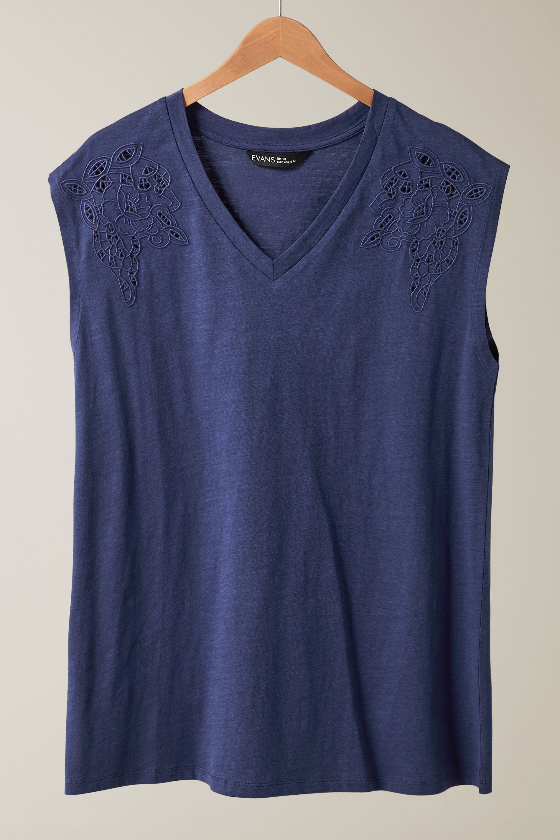 EVANS Plus Size Navy Blue Broderie Anglaise Vest Top | Evans 5
