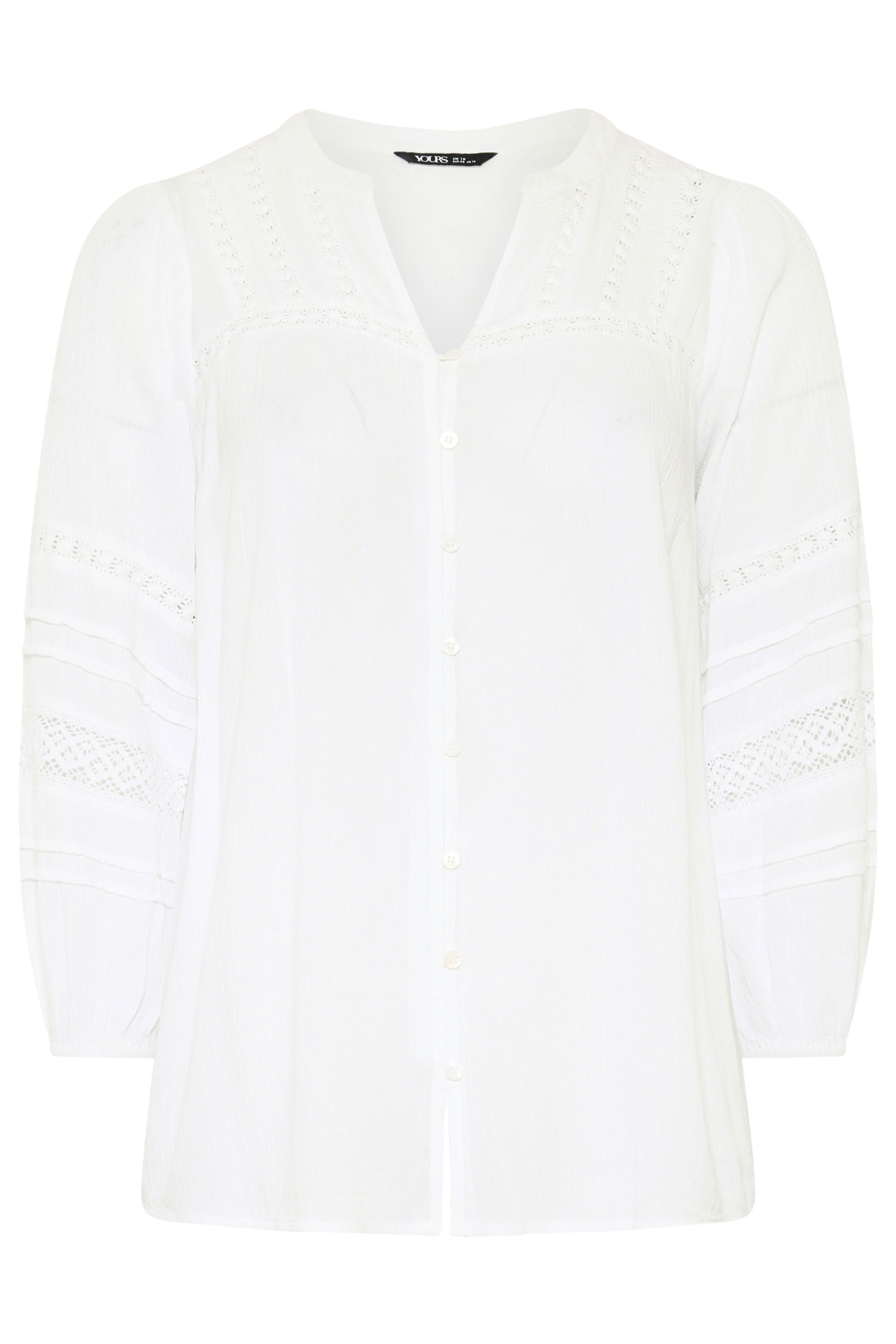YOURS Plus Size White Notch Neck Crochet Blouse | Yours Clothing 5