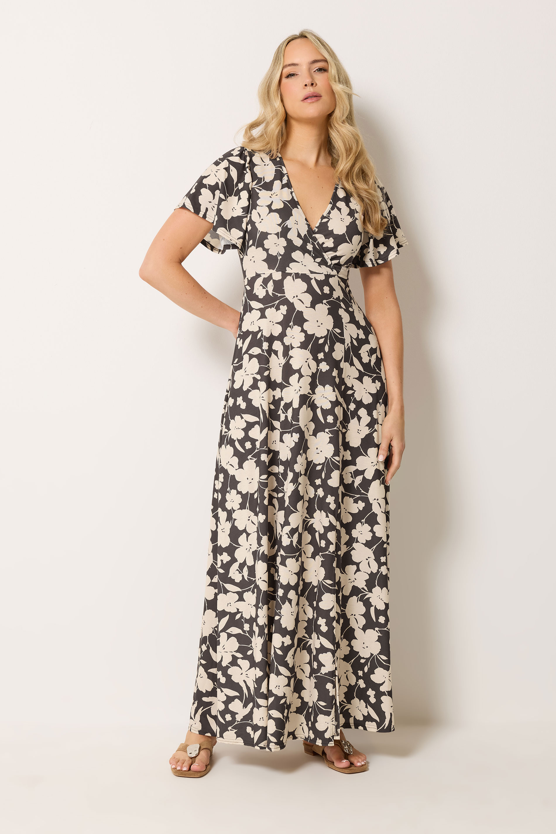 LTS Tall Women's Chocolate Brown Floral Wrap Maxi Dress | Long Tall Sally 2