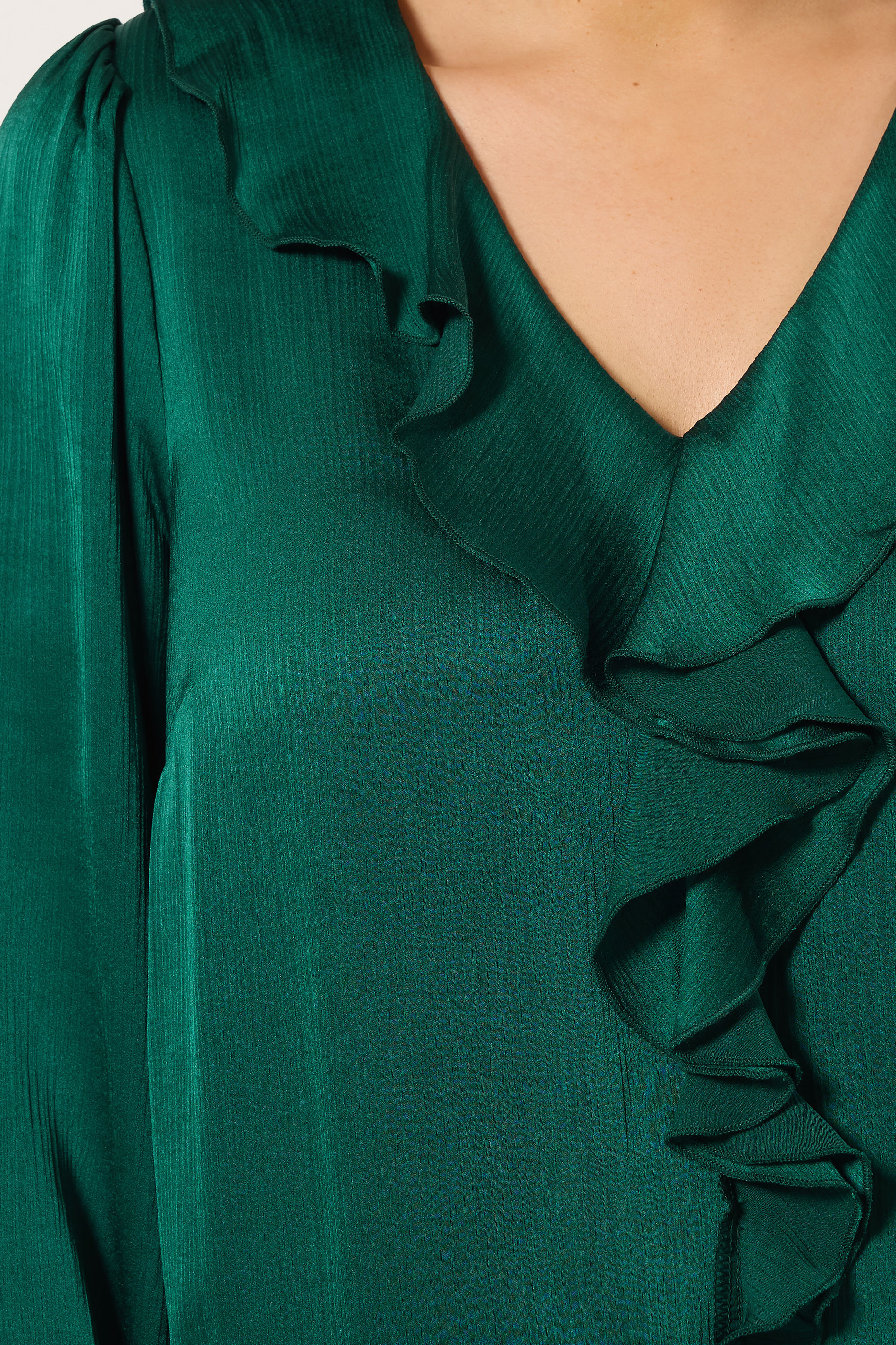 EVANS Plus Size Green Frill Detail Blouse | Evans 4