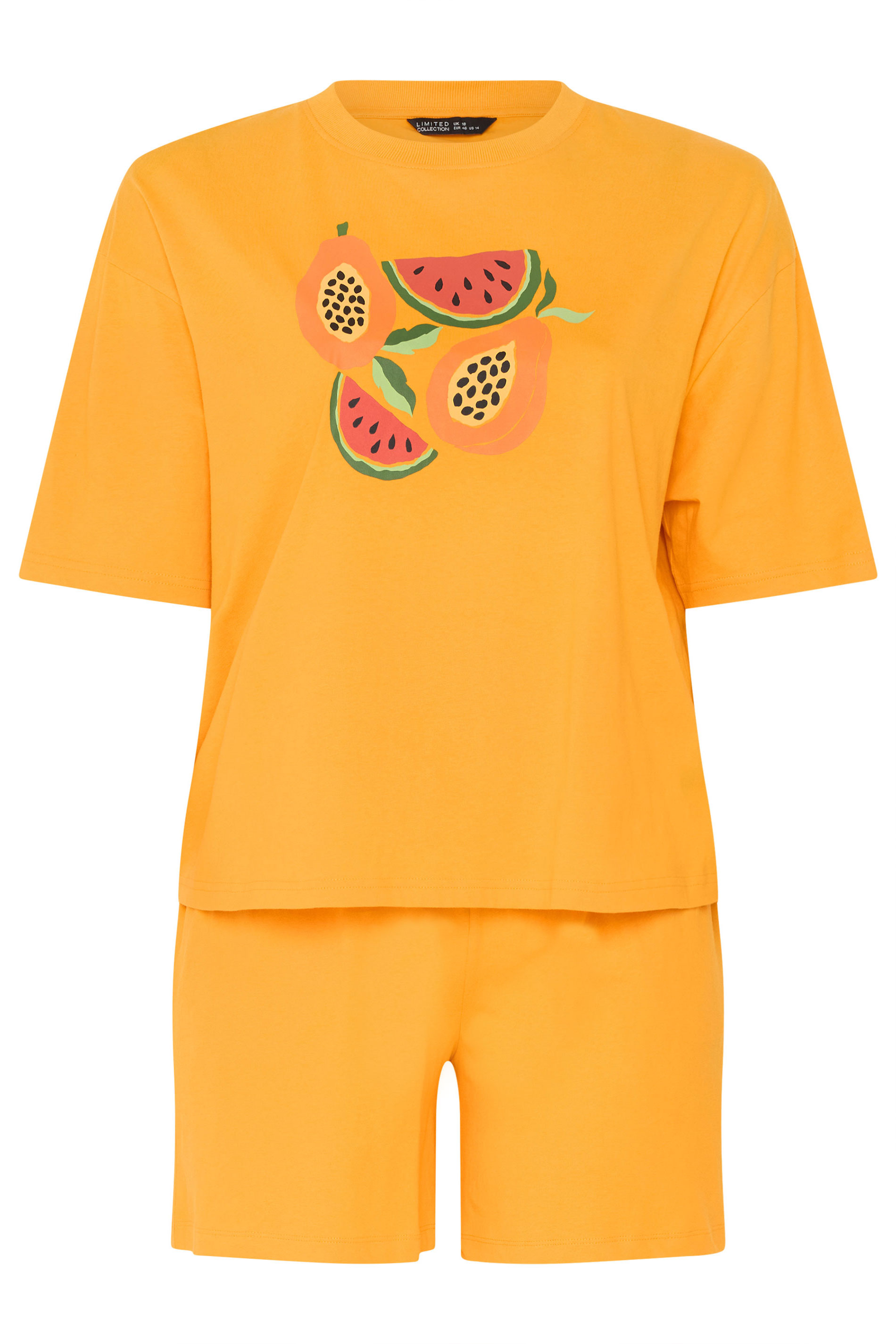LIMITED COLLECTION Plus Size Orange Fruit Graphic Short Set | Yours Clothing 5