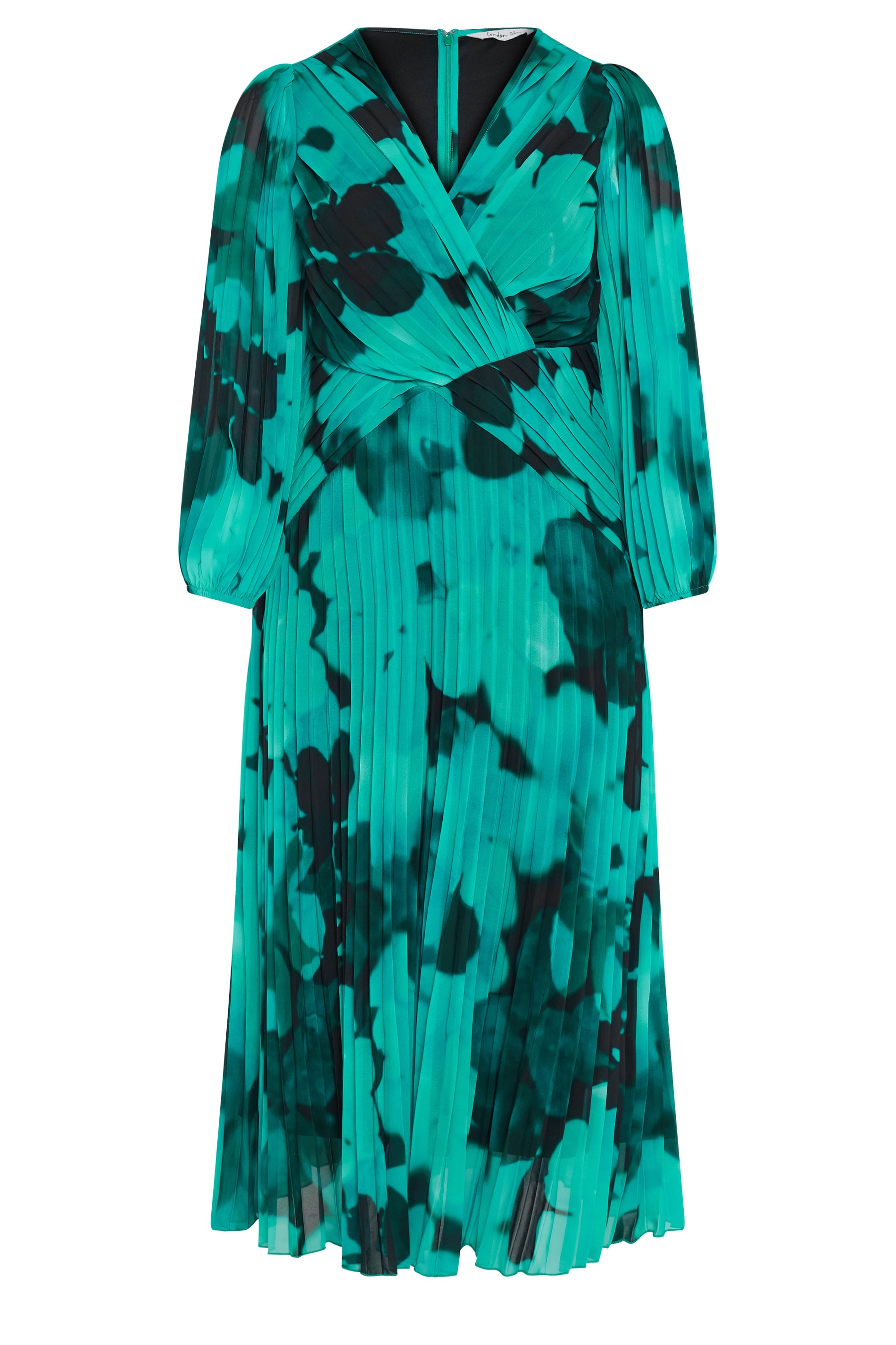 YOURS LONDON Plus Size Teal Green Abstract Pleated Dress | Yours Clothing 6