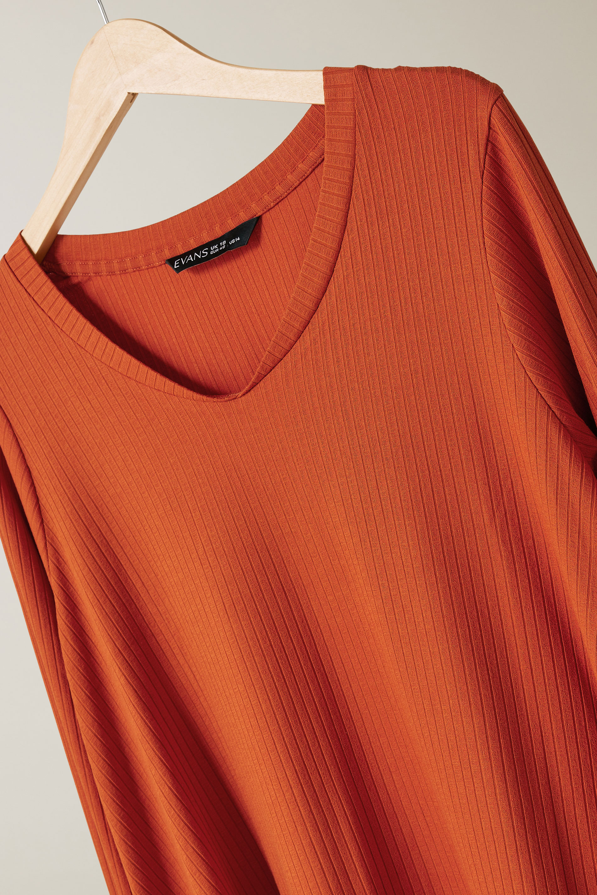EVANS Plus Size Rust Orange Premium Ribbed Modal Blend Swing Top | Evans 6