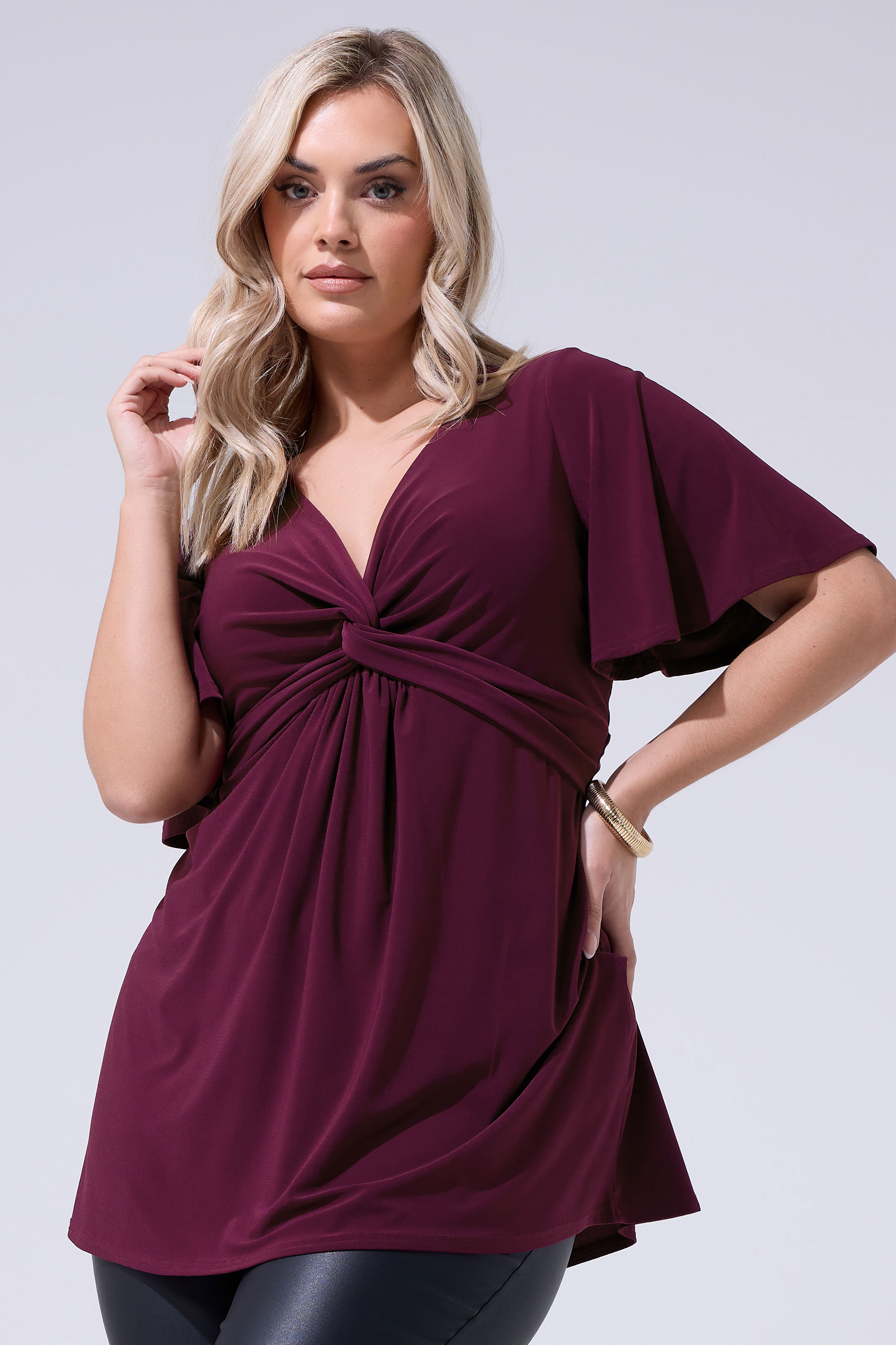 YOURS LONDON Plus Size Purple Knot Detail Front Top | Yours Clothing 3