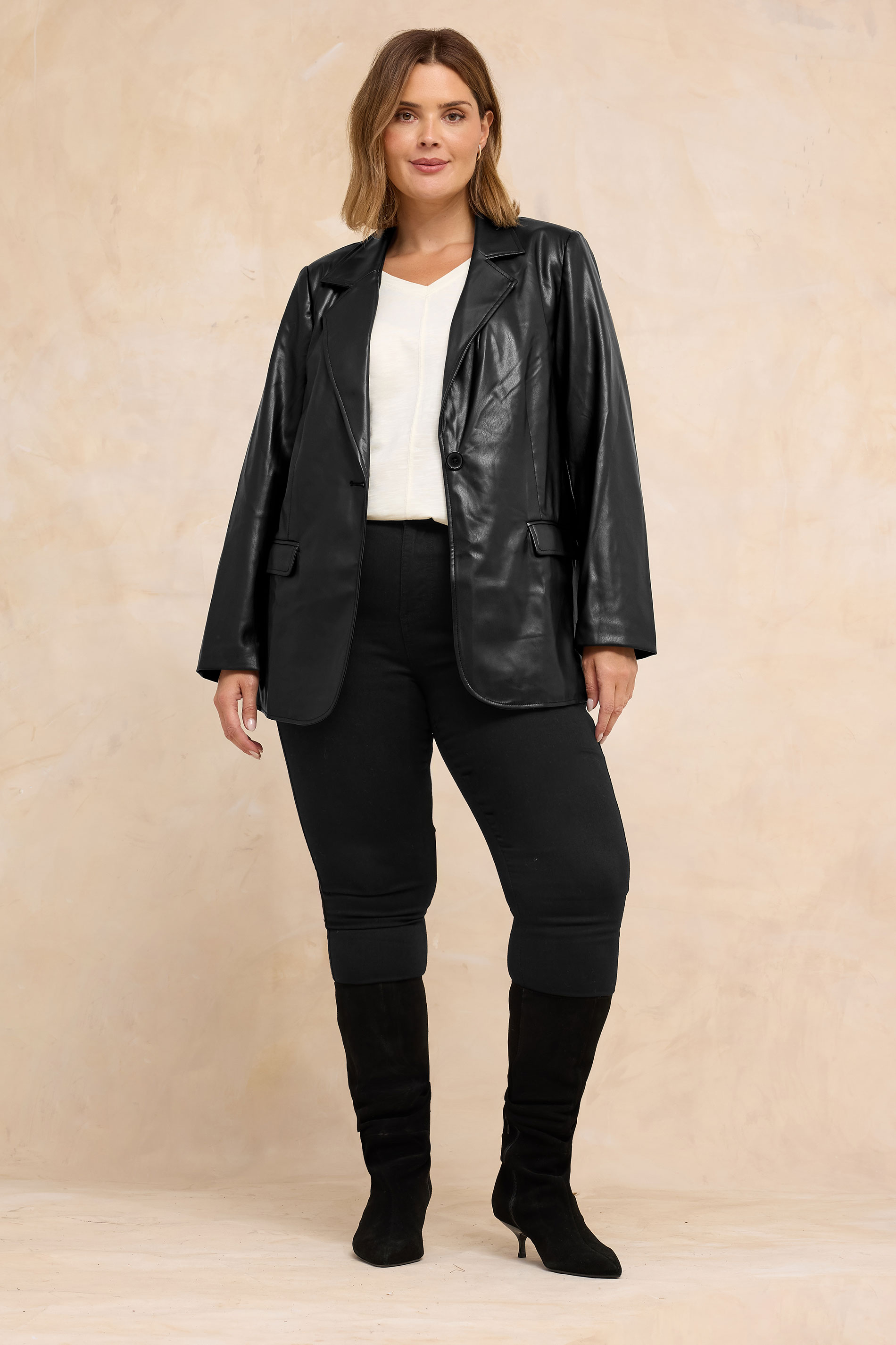 EVANS Plus Size Black Faux Leather Blazer | Evans 1