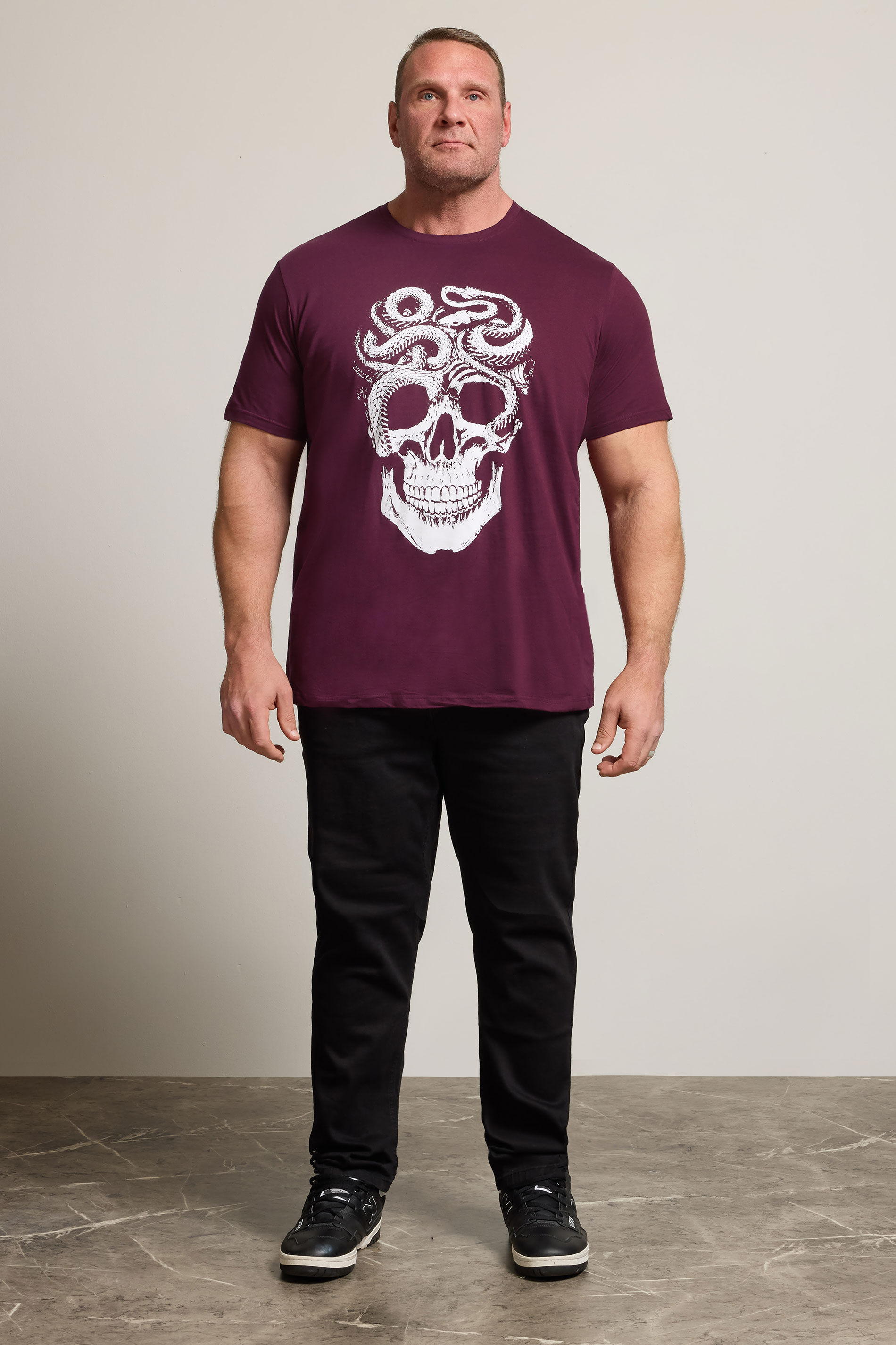 BadRhino Big & Tall Burgundy Red Skull & Snake Graphic T-Shirt | BadRhino 1