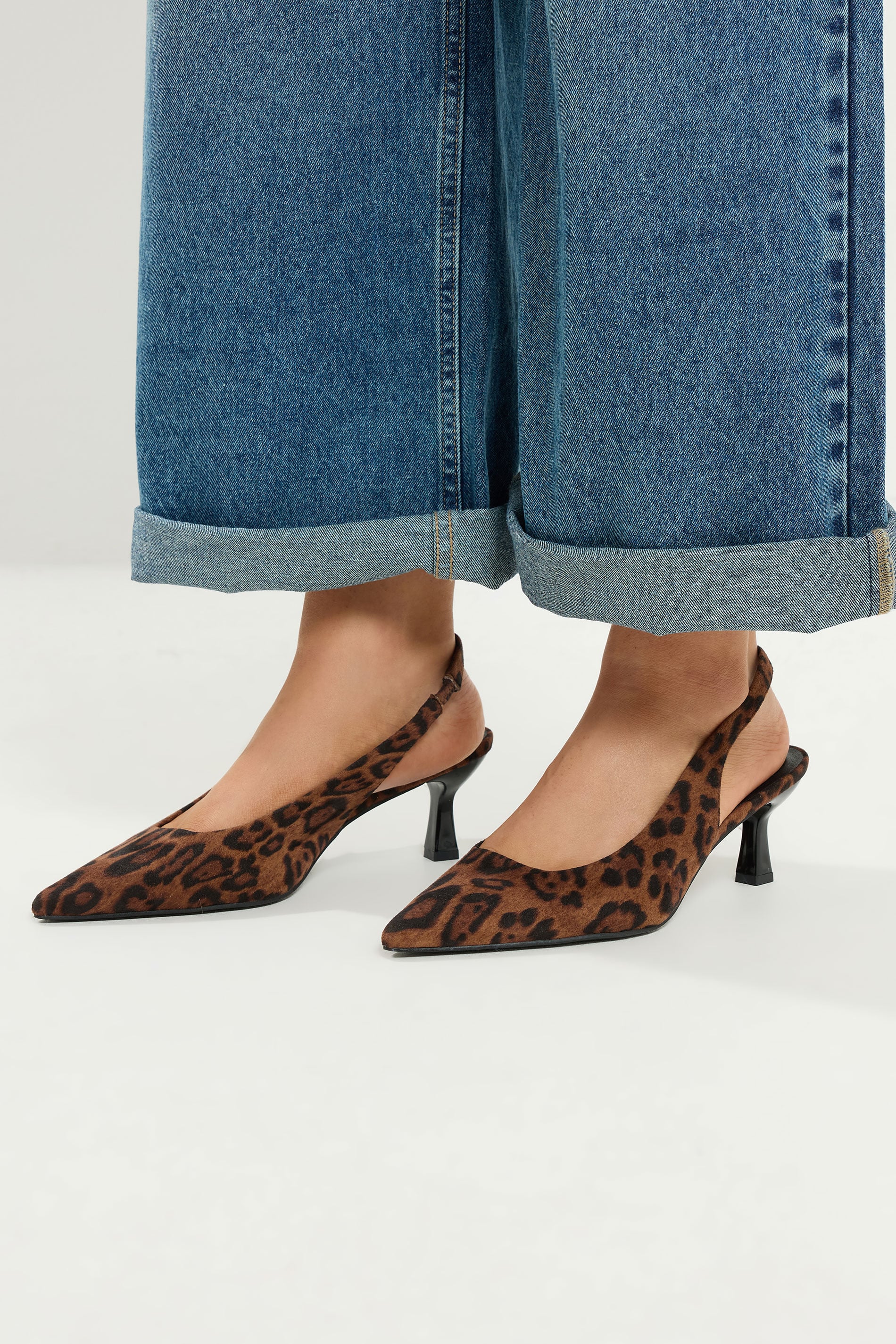 Brown Leopard Faux Suede Sling Back Heels In Wide E Fit | Yours Clothing 1