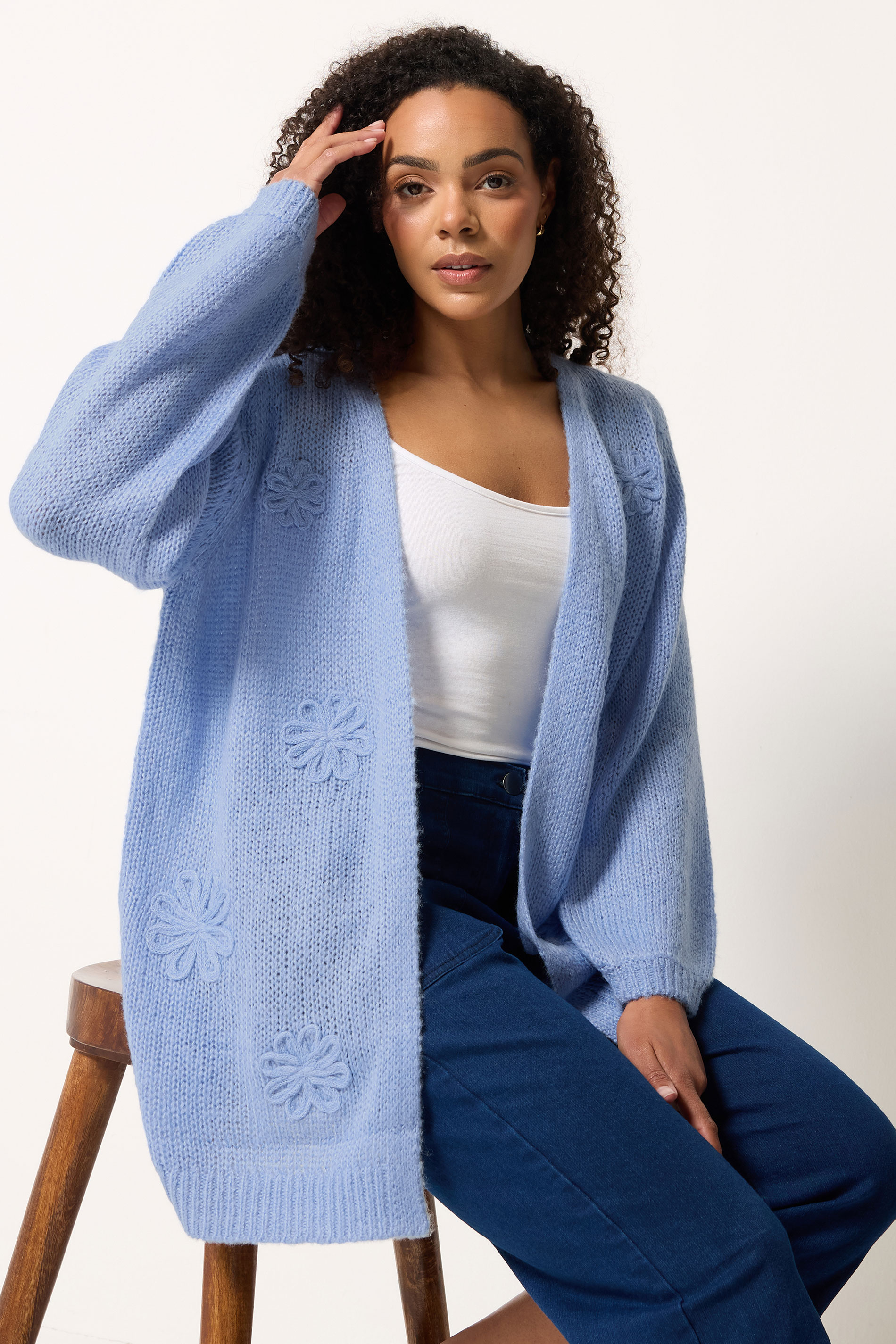 M&Co Blue Embroidered Flower Cardigan | M&Co 3