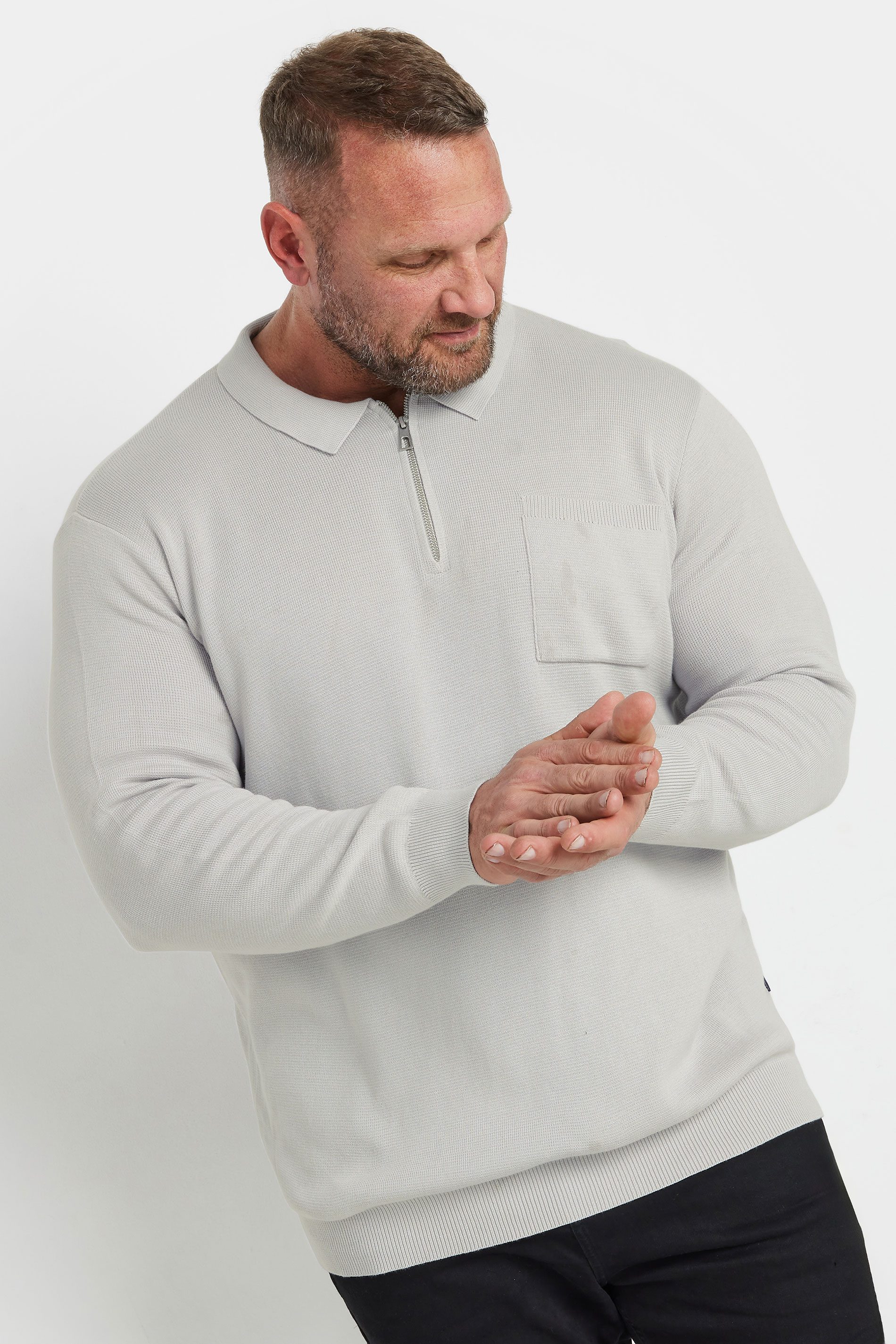 BadRhino Big & Tall Grey Milano Knit Quarter Zip Jumper | BadRhino 3