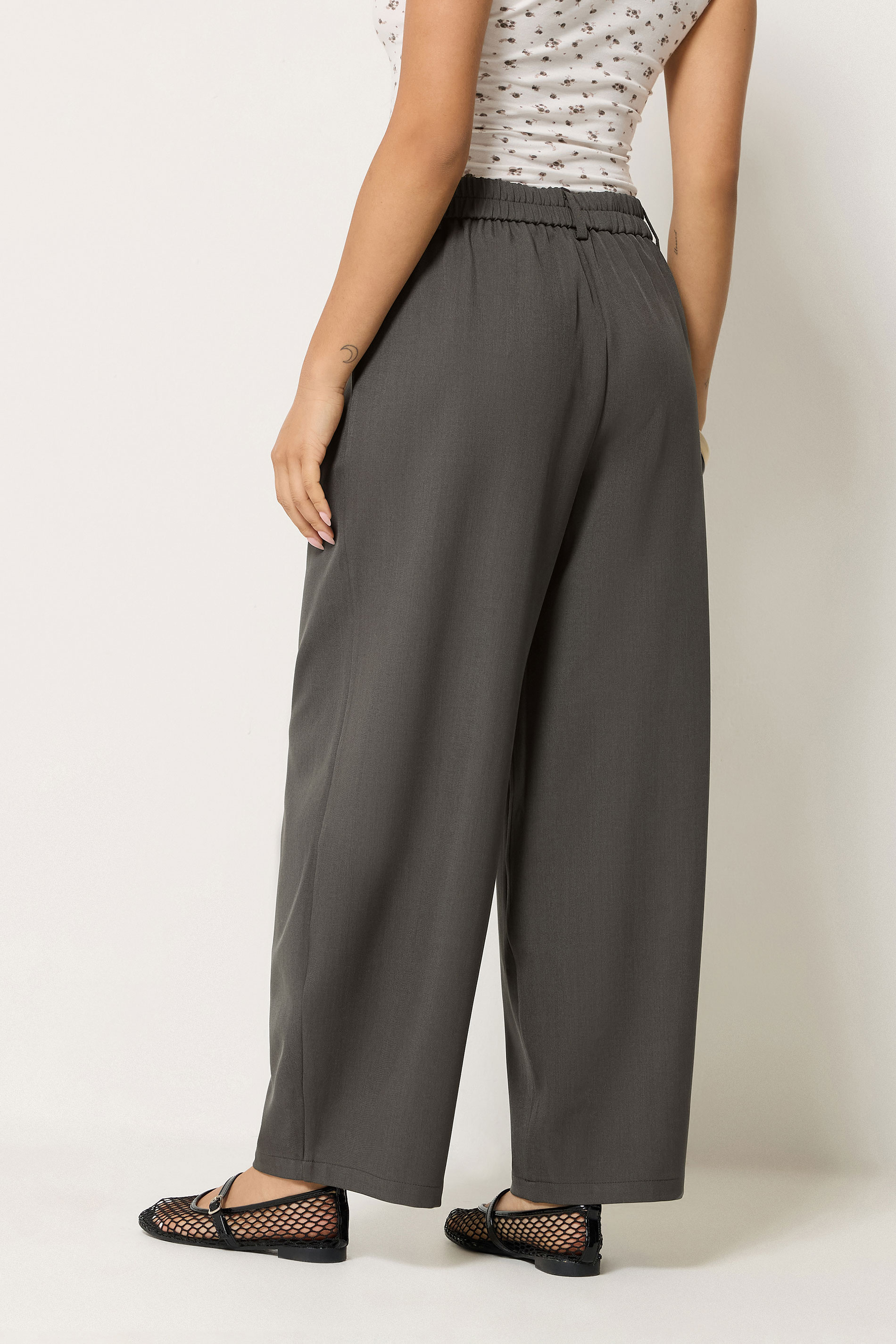 PixieGirl Petite Women's Dark Grey Barrel Leg Trousers | PixieGirl  2