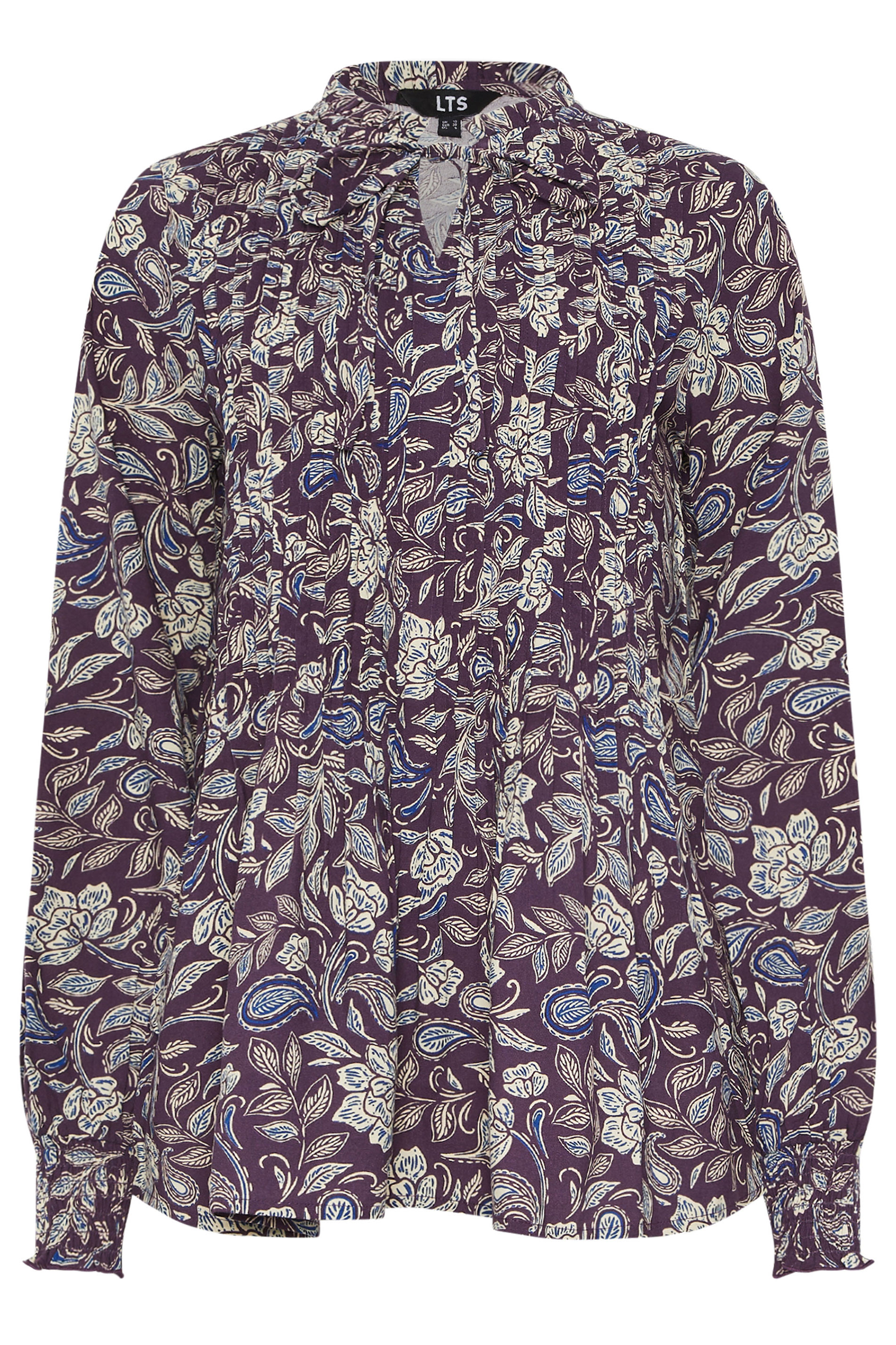 LTS Tall Purple Floral Tie Neck Pintuck Blouse | Long Tall Sally 5
