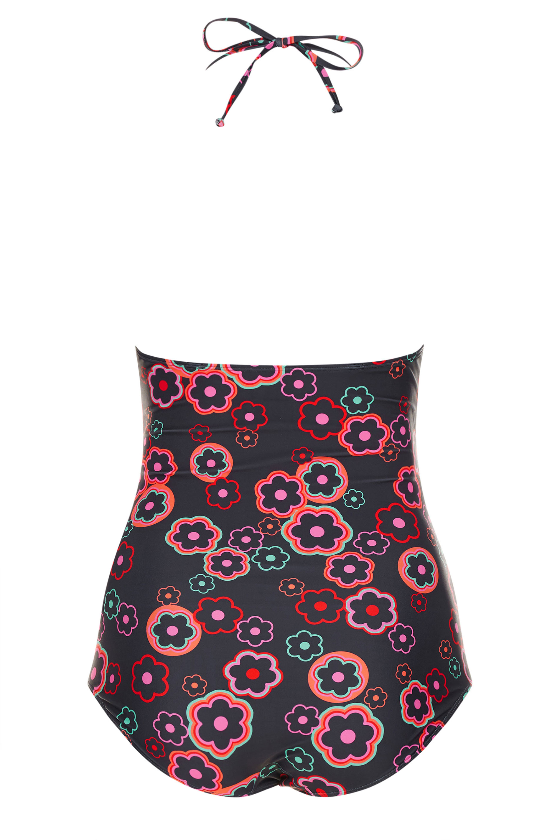 YOURS Plus Size Black & Pink Floral Halter Neck Swimsuit | Yours Clothing 11