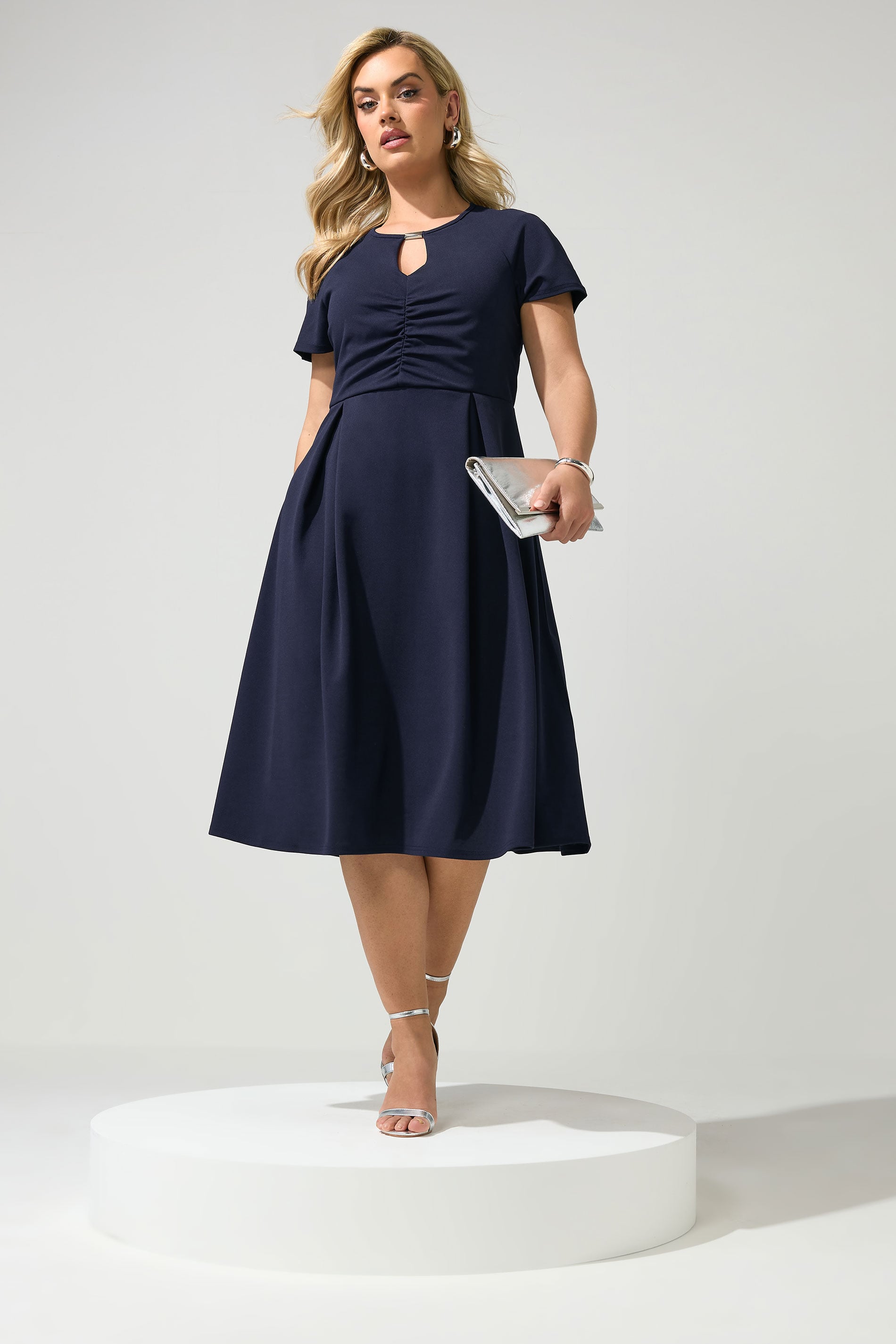 YOURS LONDON Plus Size Navy Blue Keyhole Skater Dress | Yours Clothing 3