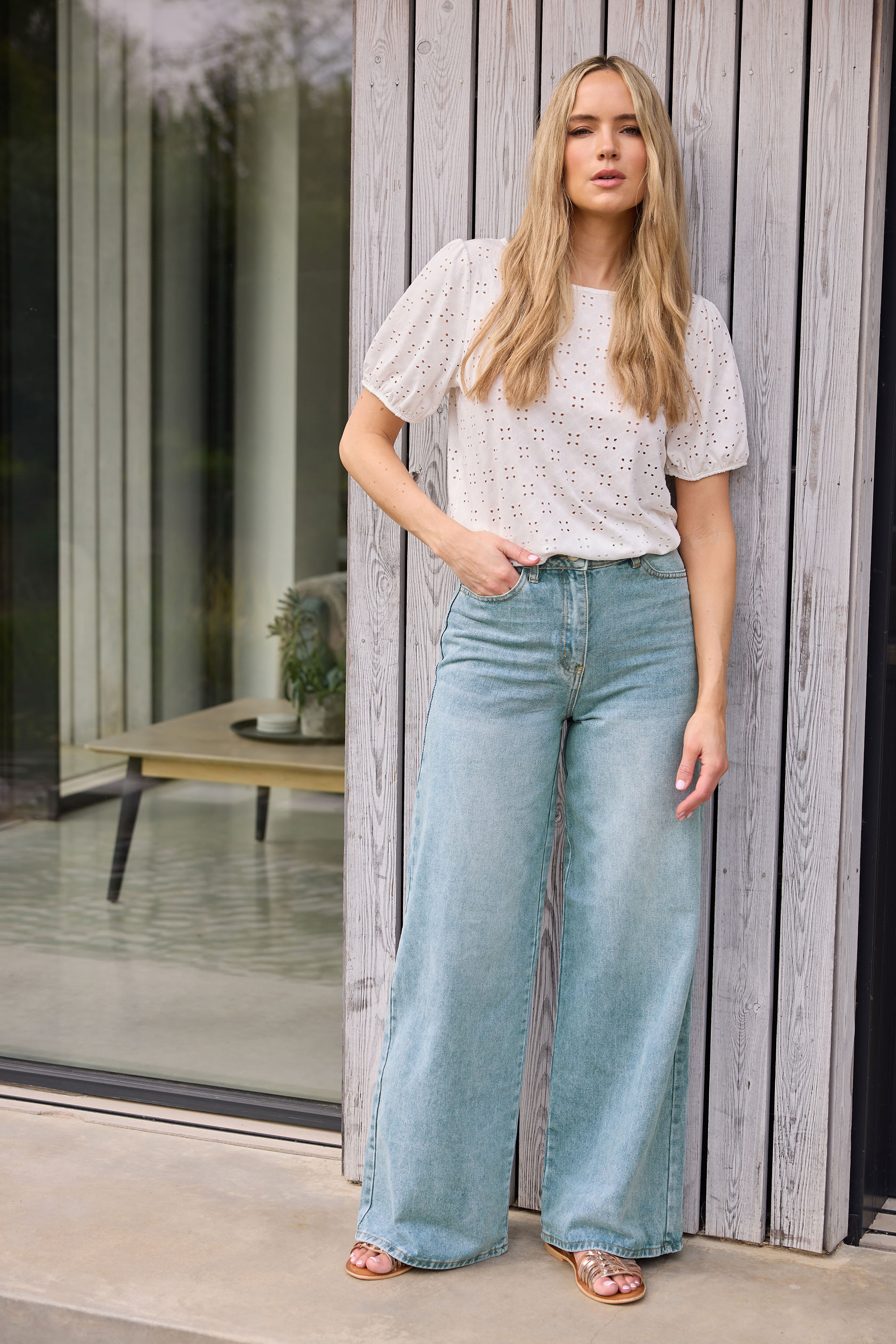 LTS Tall Blue Light Wash Wide Leg Palazzo Jeans | Long Tall Sally 3