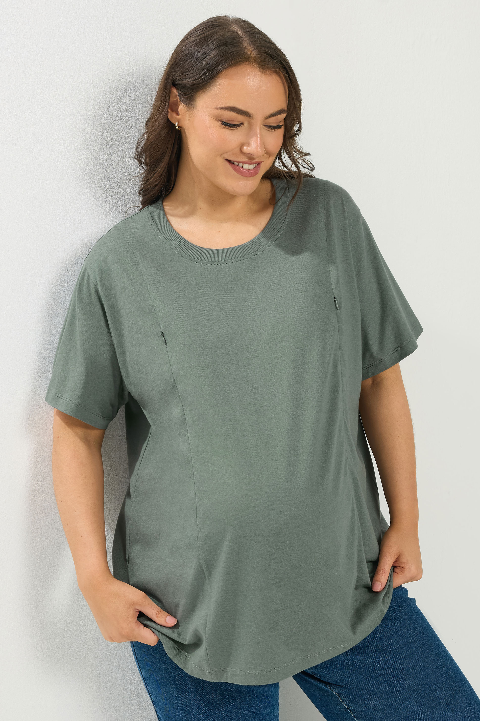 BUMP IT UP MATERNITY Plus Size Sage Green Nursing T-Shirt | Yours Clothing 3