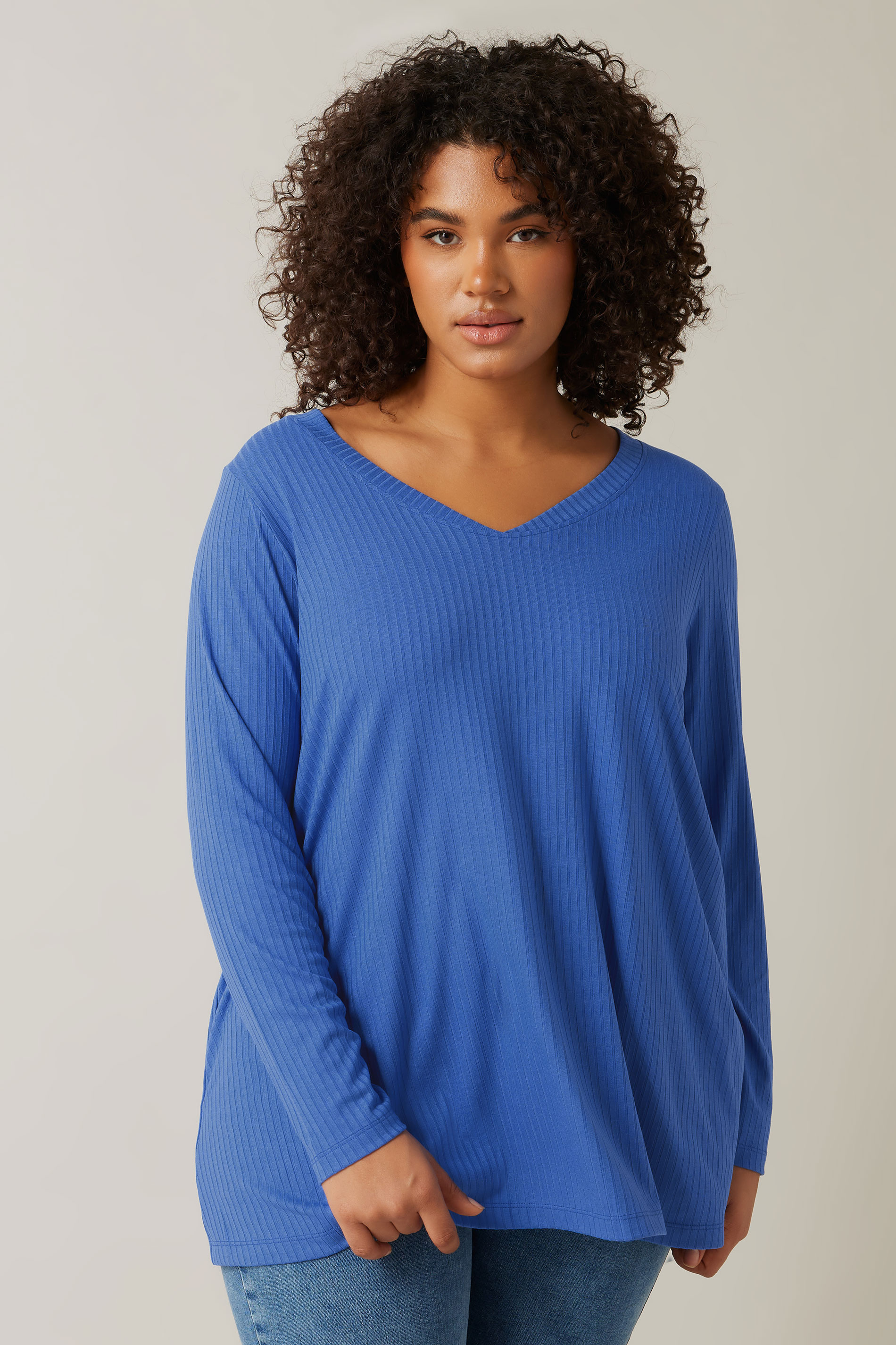 EVANS Plus Size Blue Premium Ribbed Modal Blend Swing Top | Evans 1