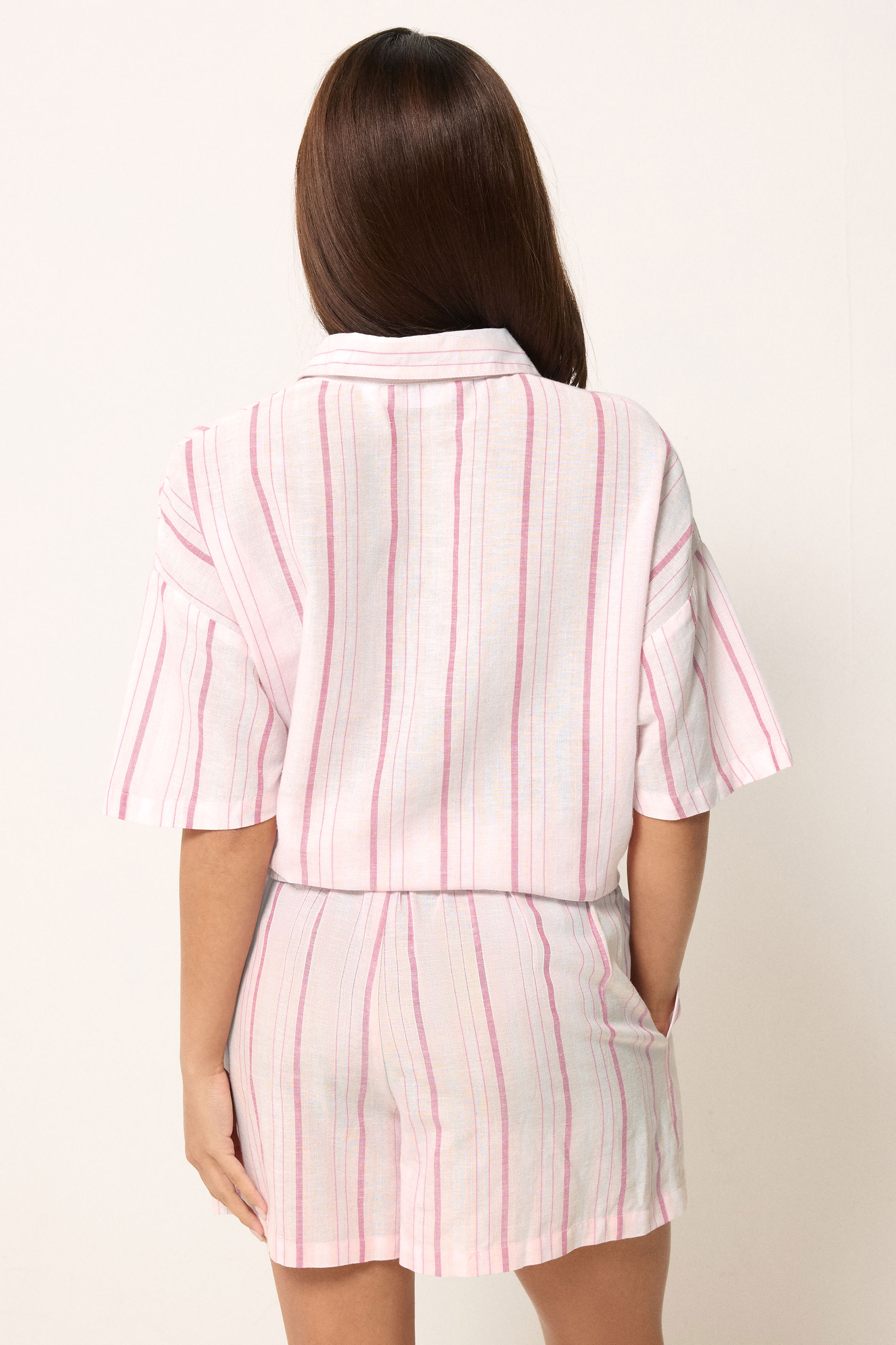 PixieGirl Petite Women's Pink Stripe Linen Shorts | PixieGirl 4