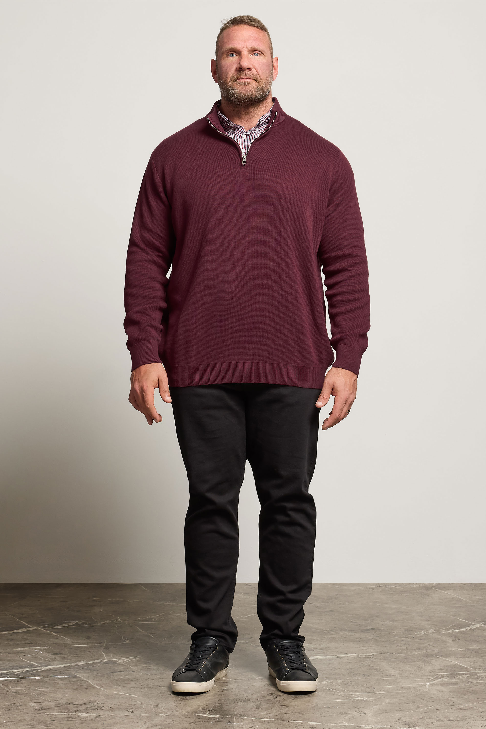BadRhino Big & Tall Burgundy Red Mock Shirt Milano Quarter Zip Jumper | BadRhino 1