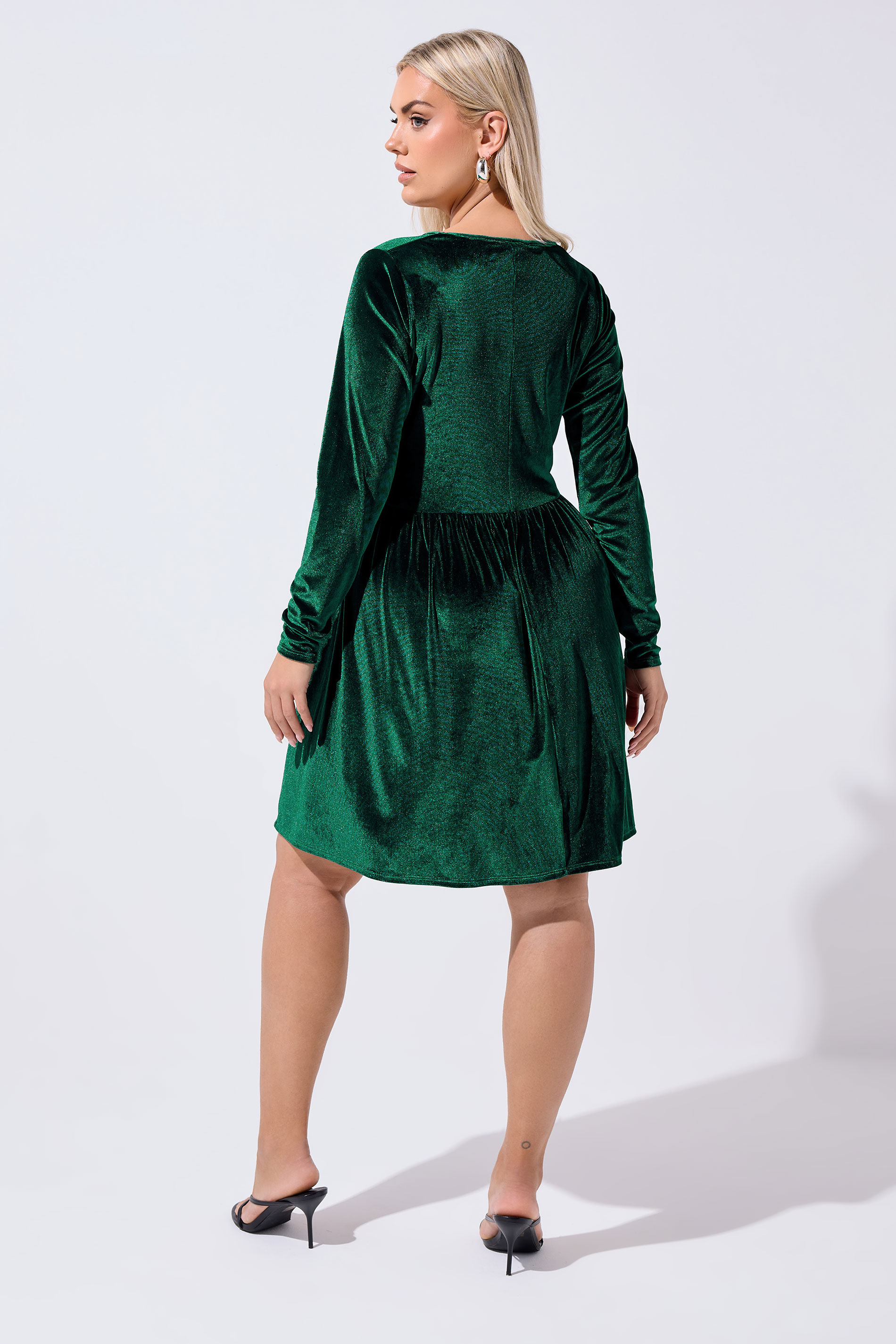 LIMITED COLLECTION Plus Size Forest Green Velvet Skater Dress | Yours Clothing 2