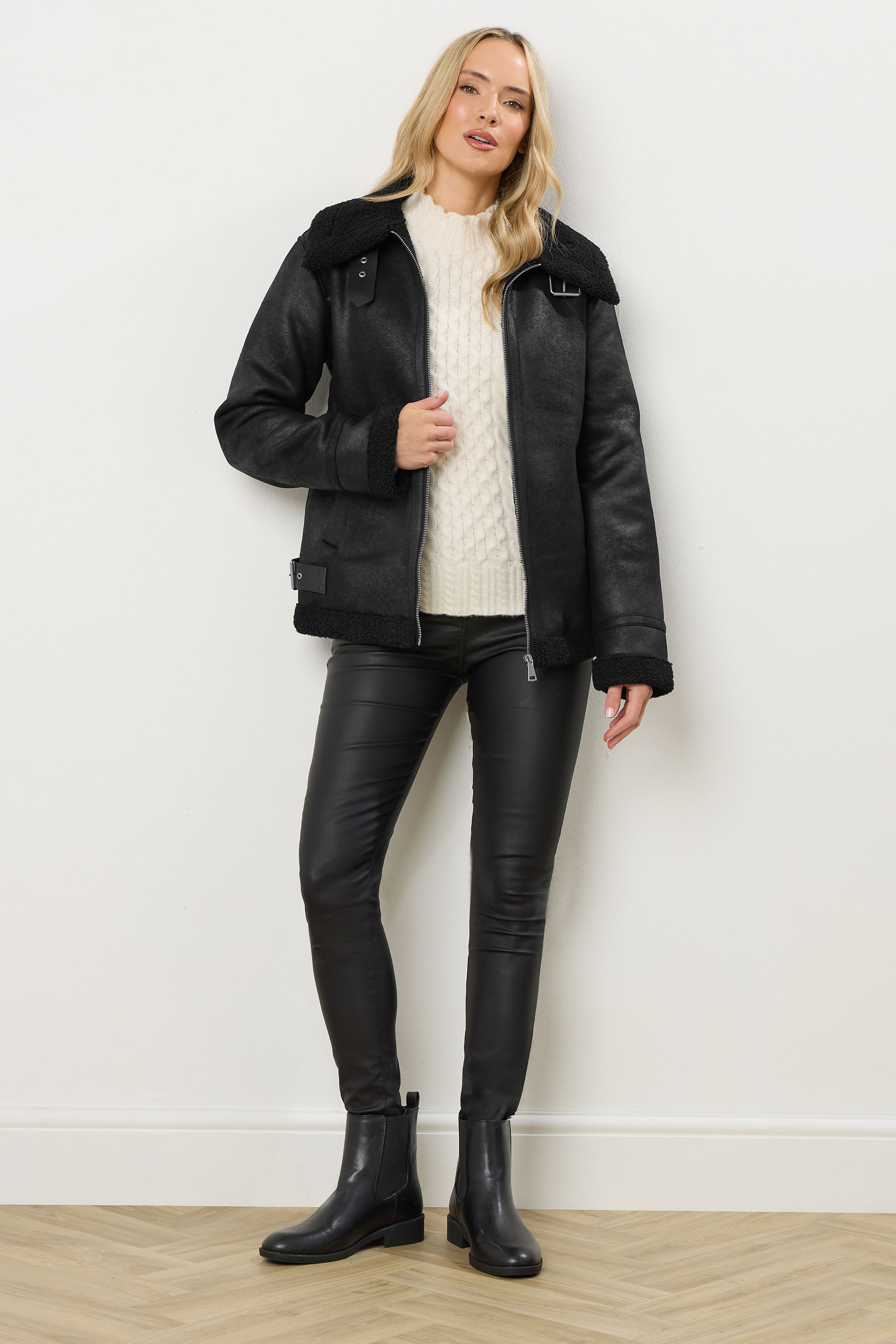 LTS Tall Black Aviator Taped Seam Jacket | Long Tall Sally 2