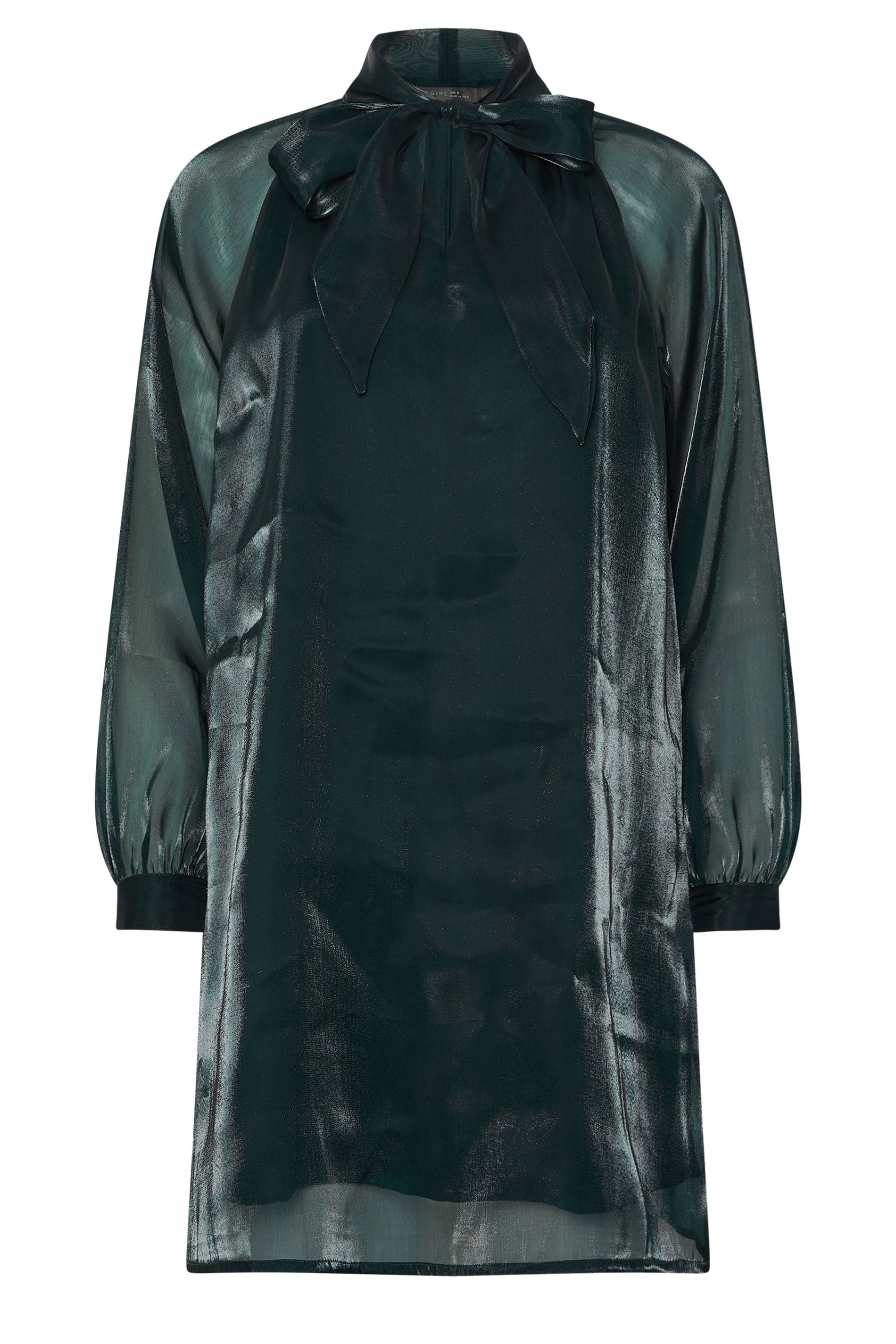 PixieGirl Petite Women's Dark Green Organza Tie Neck Dress | PixieGirl 6