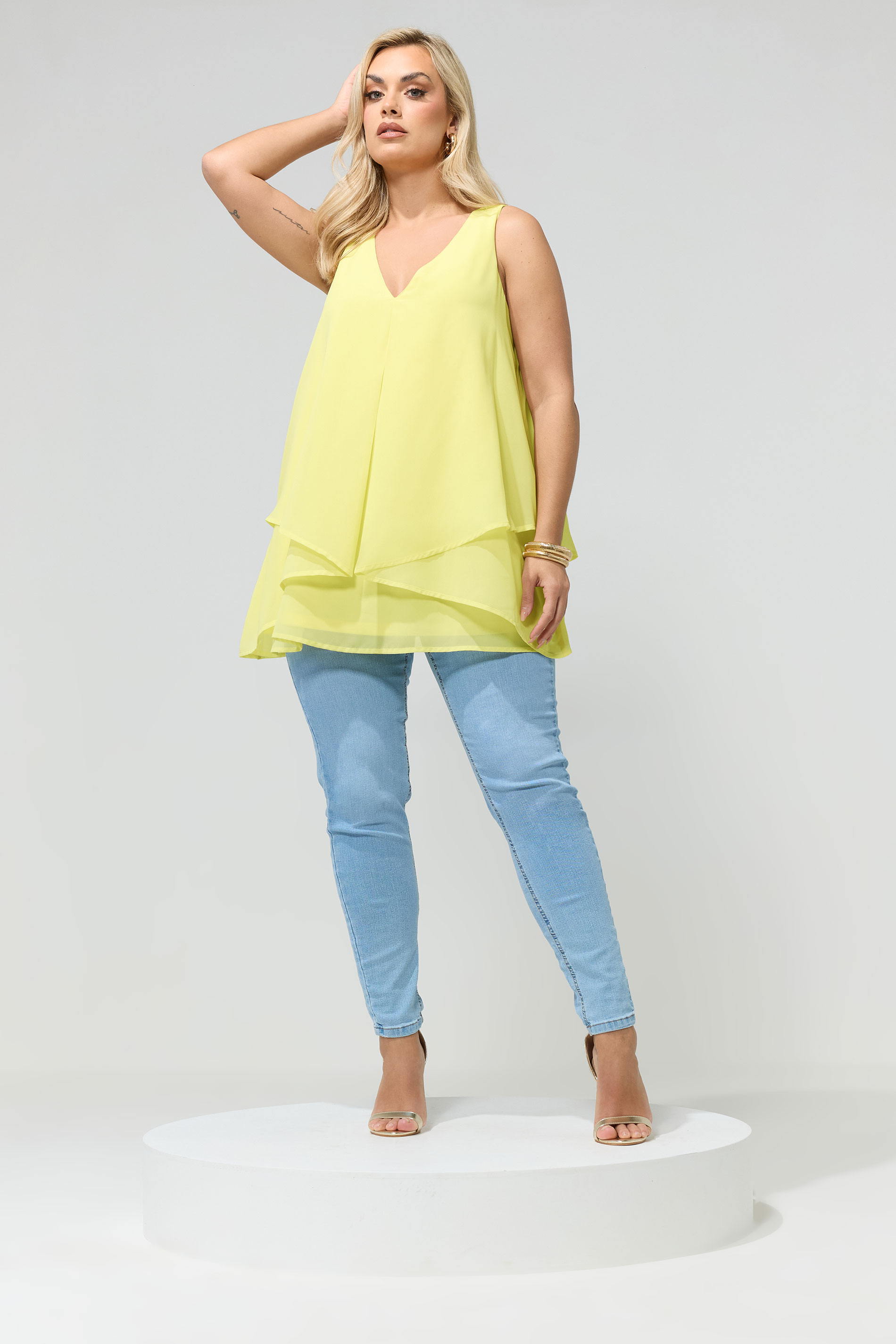 YOURS LONDON Plus Size Yellow Layered Blouse | Yours Clothing 1